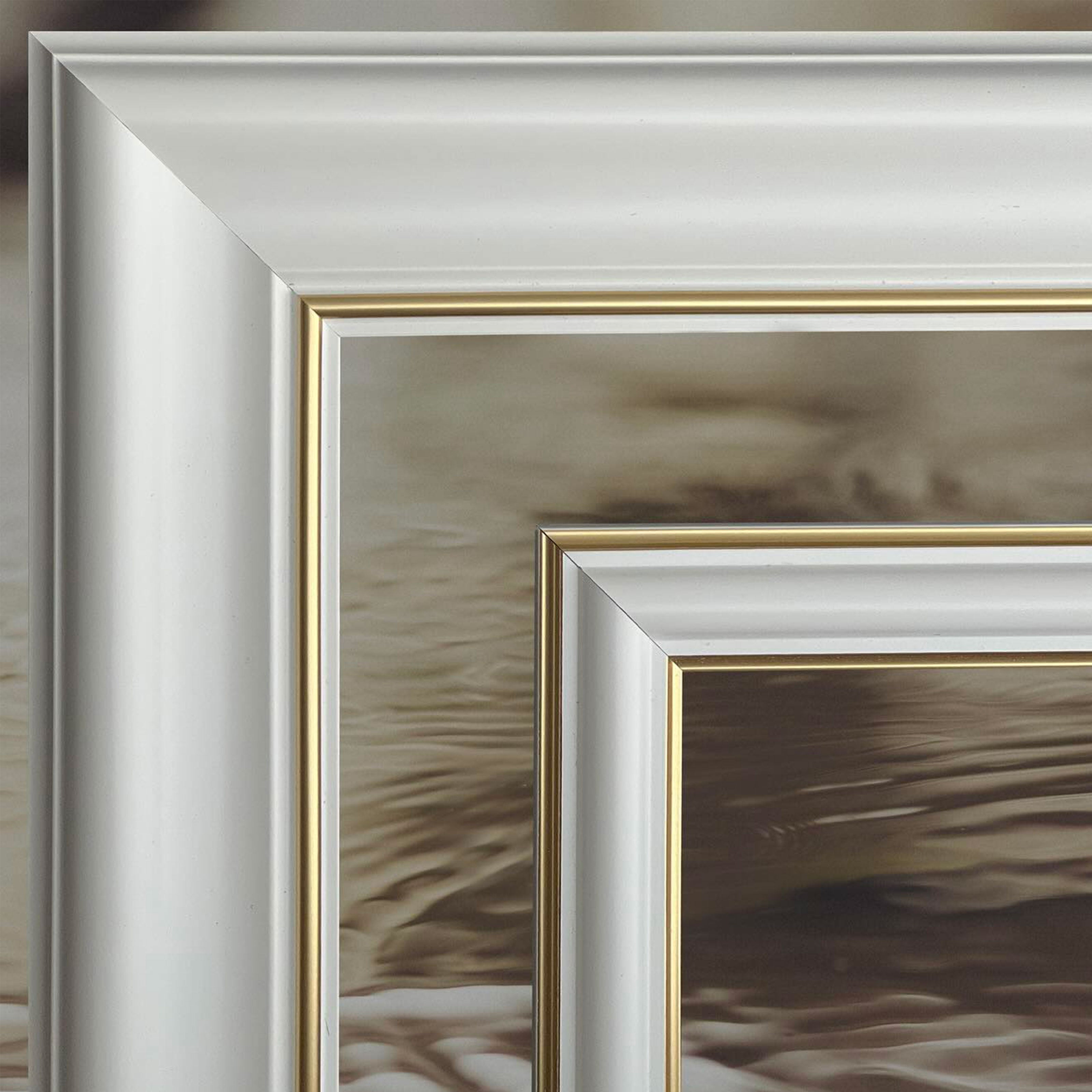 4 barre intere PRETAGLIATE AD ANGOLO per Bugna Boiserie in polimeri linea GOLD (filo oro) bianco Avorio 9010 varie dimensioni - Eternal Parquet