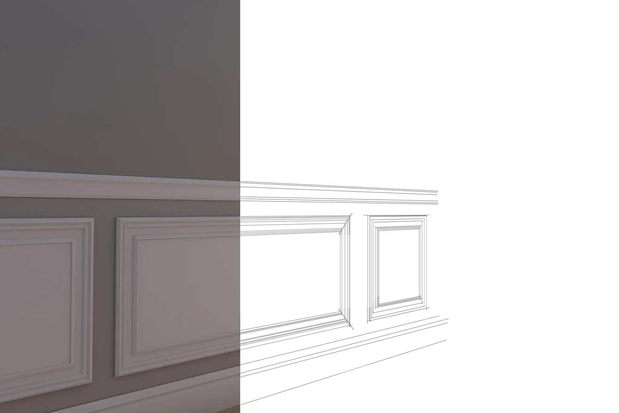 Pannello Bianco completo per boiserie 25x150x1,9cm con cornice in Duropolimero e riempimento in cartongesso - Eternal Parquet