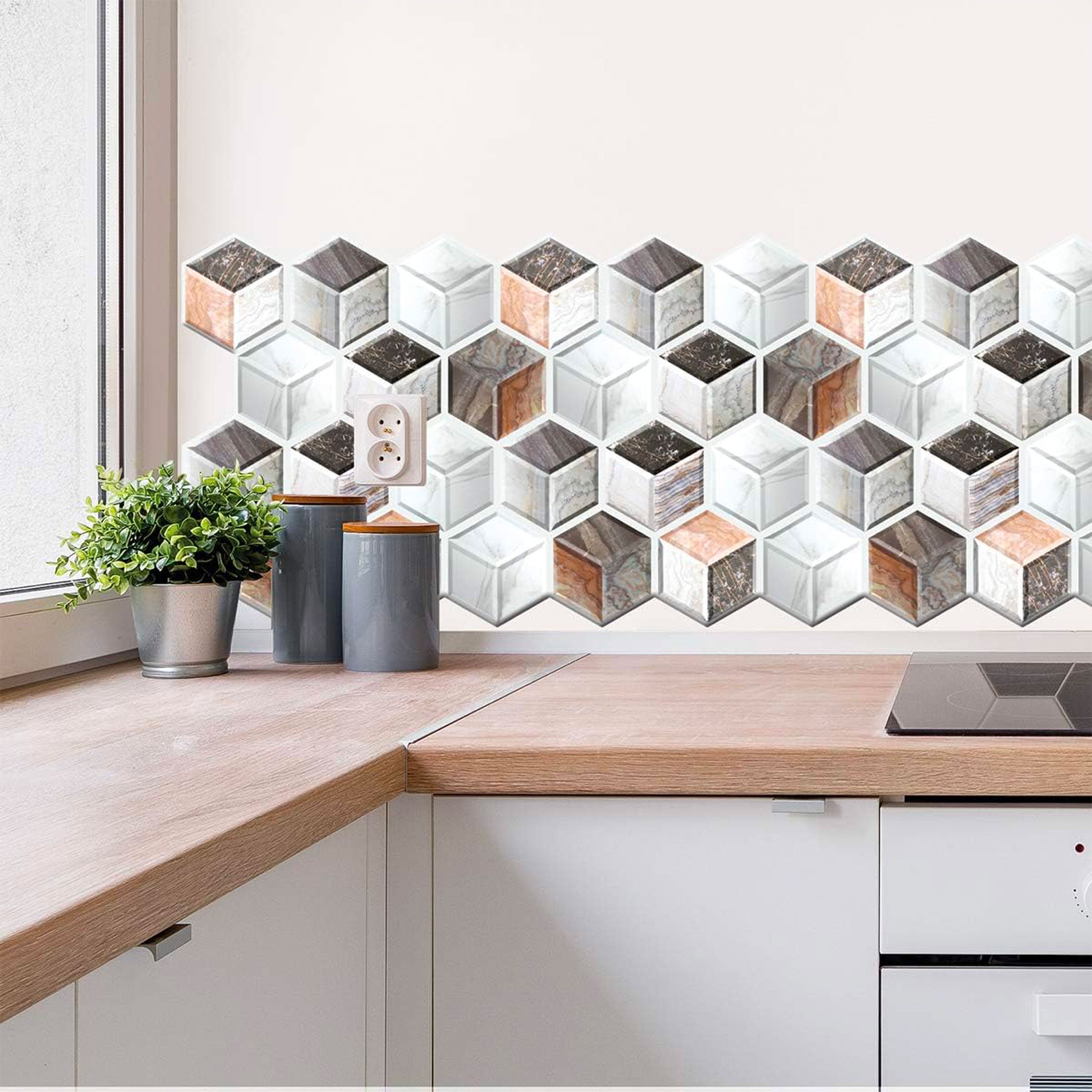 pacco da 4 Pannelli 3D Autoadesivi in PVC 30X30cm vari decori ultrarealistici ideali per bagni e cucine - Eternal Parquet