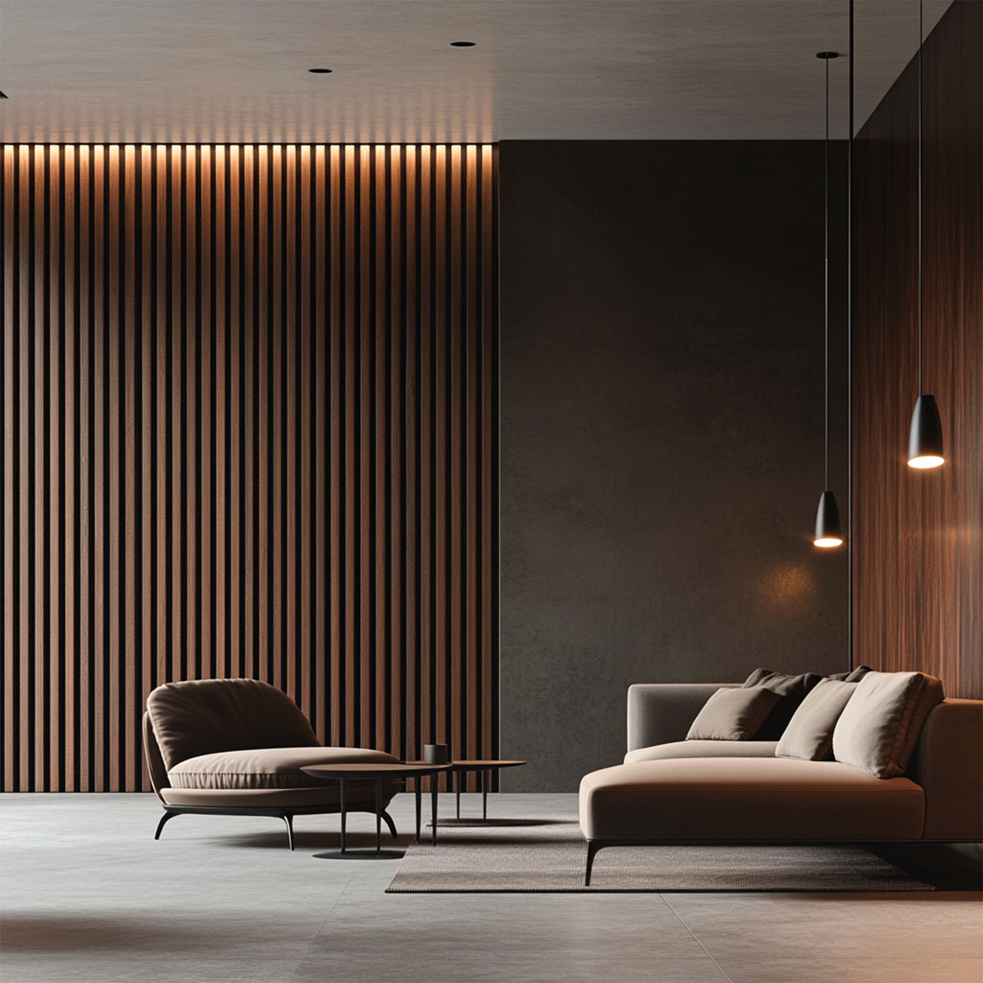 Pannello intero 21x600x2800mm (1,74mq) di Rivestimento ACUSTICO a Lamelli in Polimeri e Pet TOP-QUALITY - ROVERE DARK - Eternal Parquet