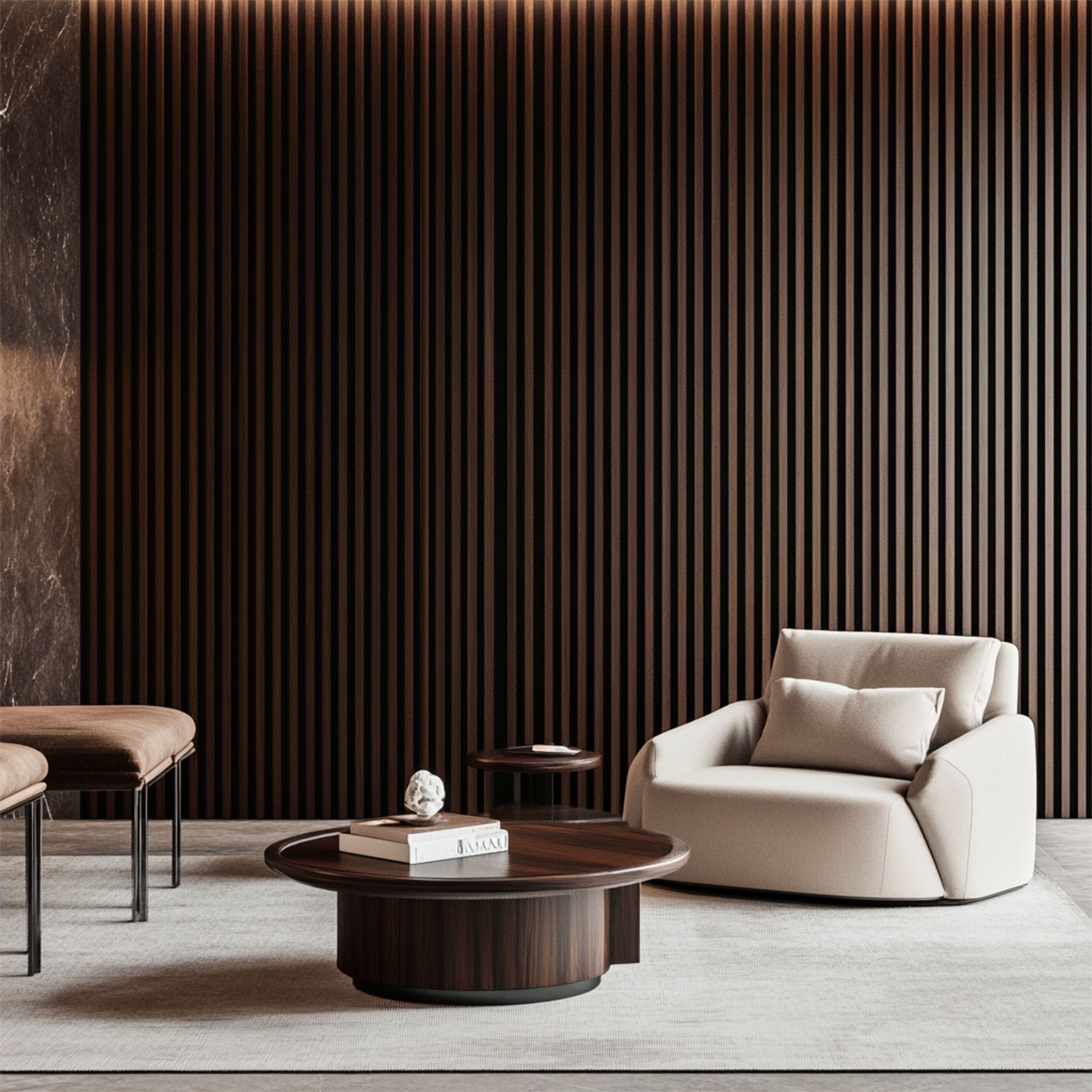 Pannello intero 21x600x2800mm (1,74mq) di Rivestimento ACUSTICO a Lamelli in Polimeri e Pet TOP-QUALITY - ROVERE DARK - Eternal Parquet