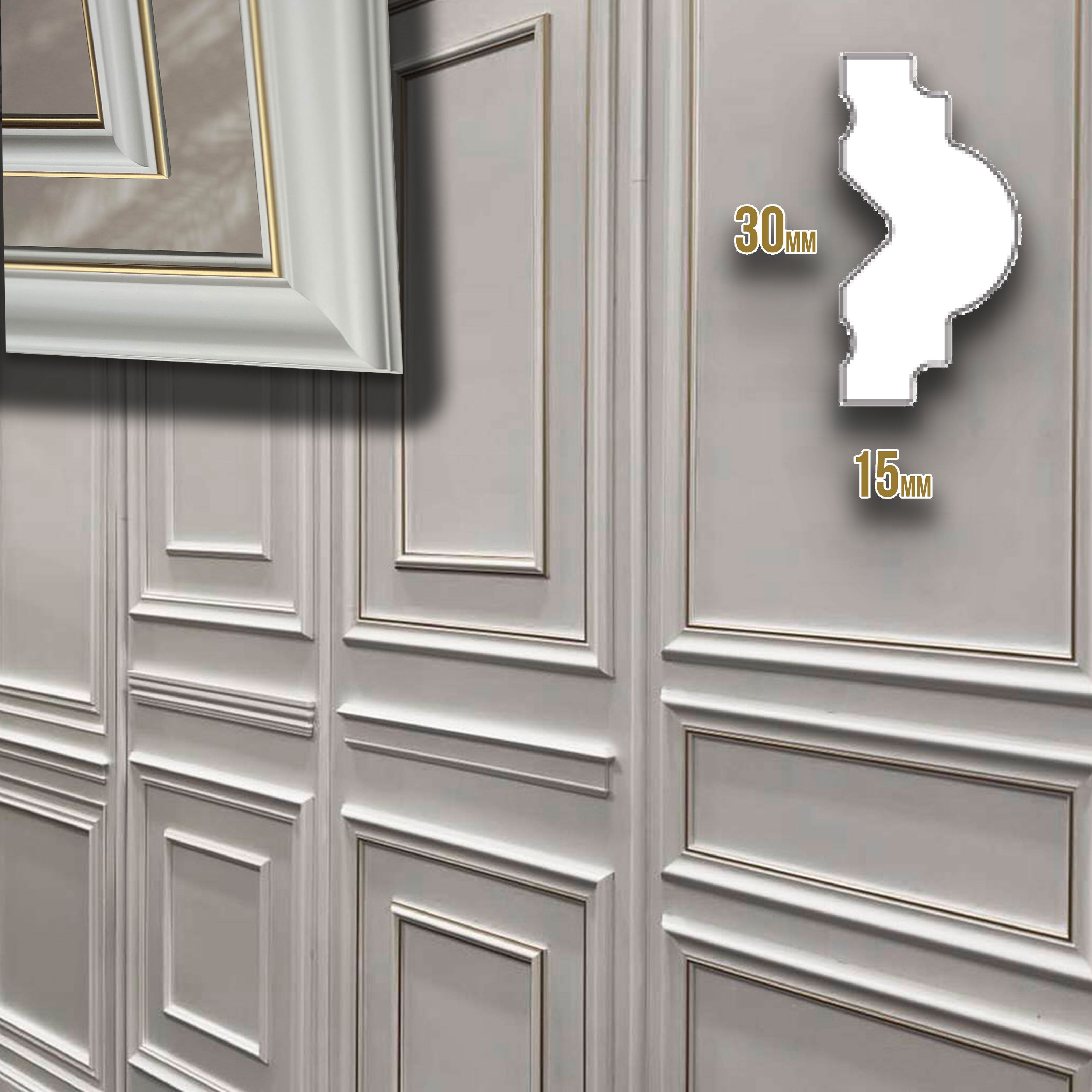 Cornice Bugna Preassemblata per Boiserie in polimeri linea GOLD (doppio filo oro) bianco Avorio 9010 varie dimensioni - Eternal Parquet