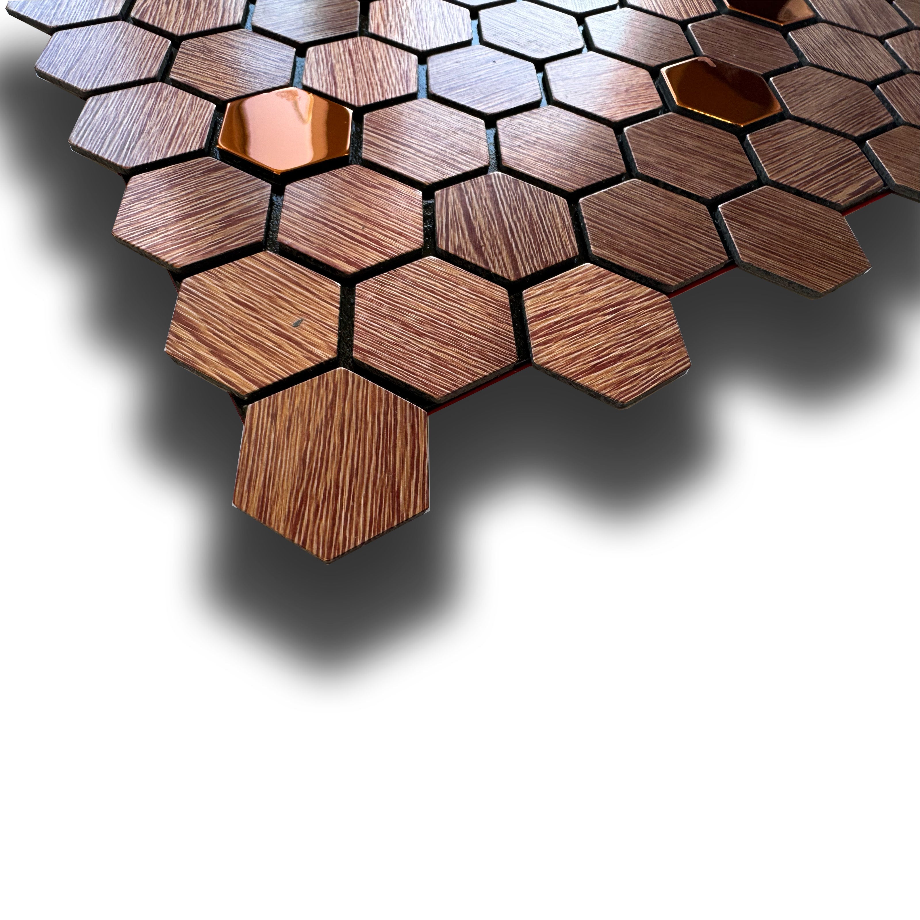 TOP! Piastrella autoadesiva in vero alluminio serigrafato con inserti in Acciaio 30x30cm (sp. 3mm) color BRONZO - Eternal Parquet