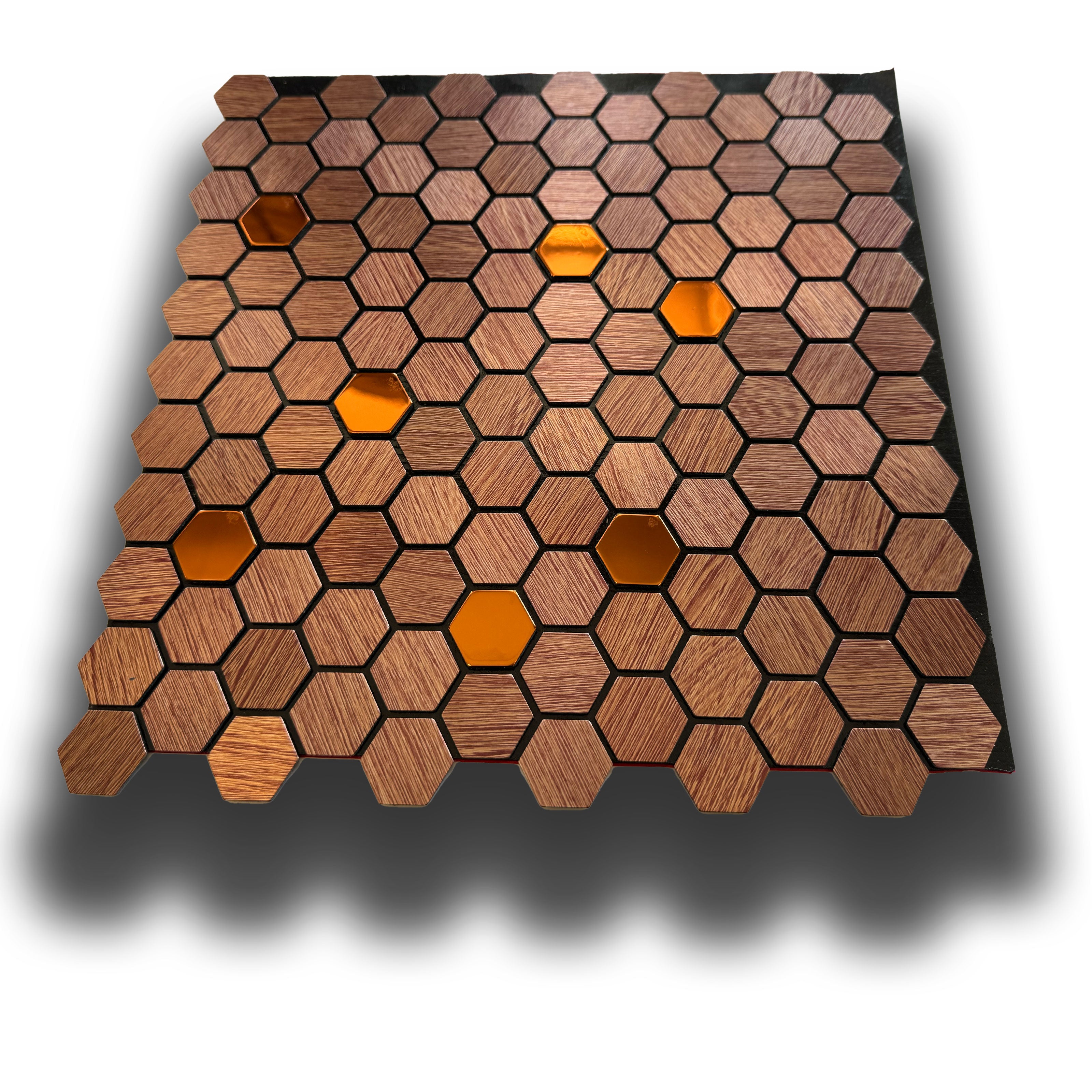 TOP! Piastrella autoadesiva in vero alluminio serigrafato con inserti in Acciaio 30x30cm (sp. 3mm) color BRONZO - Eternal Parquet