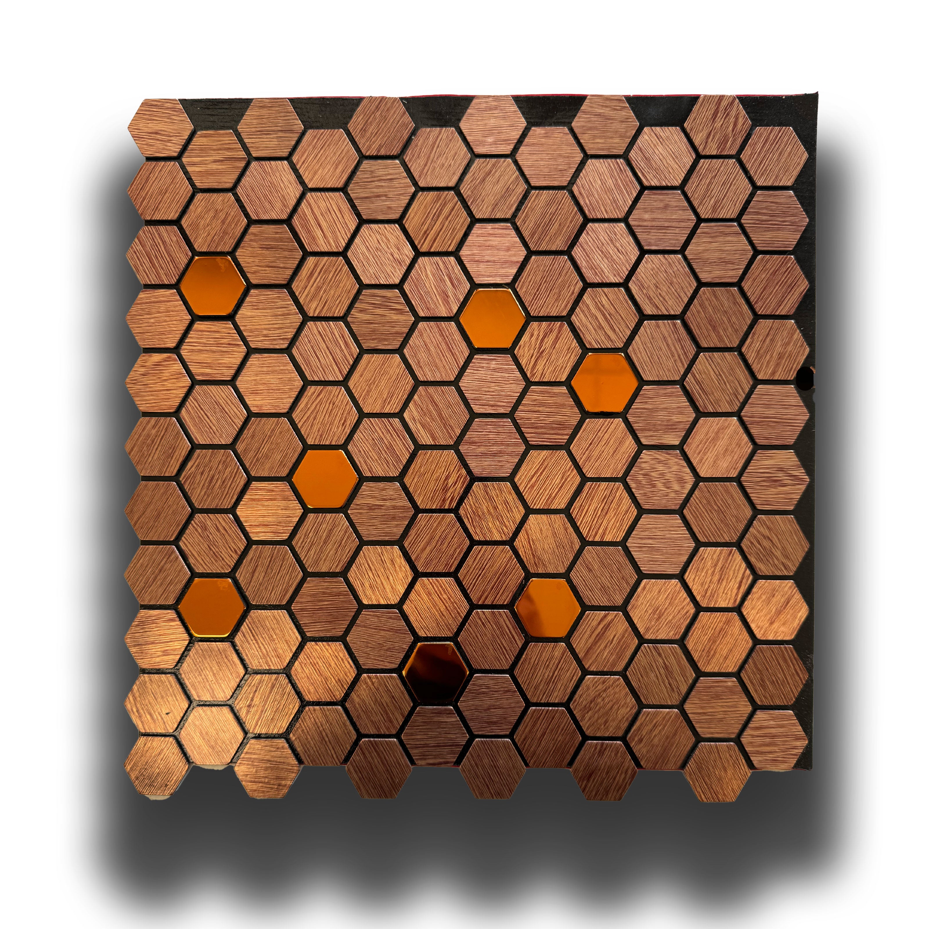 TOP! Piastrella autoadesiva in vero alluminio serigrafato con inserti in Acciaio 30x30cm (sp. 3mm) color BRONZO - Eternal Parquet