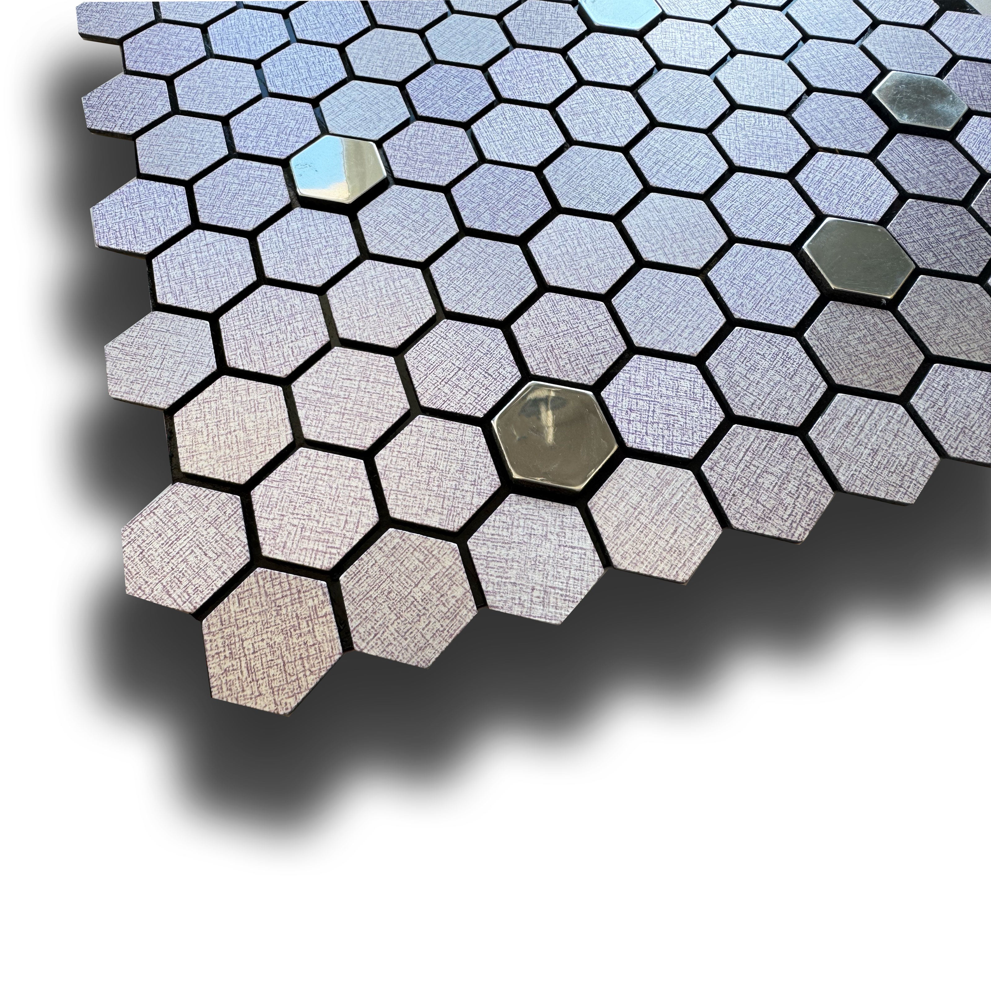 TOP! Piastrella autoadesiva in vero alluminio serigrafato con inserti in Acciaio 30x30cm (sp. 3mm) color VIOLETTO - Eternal Parquet