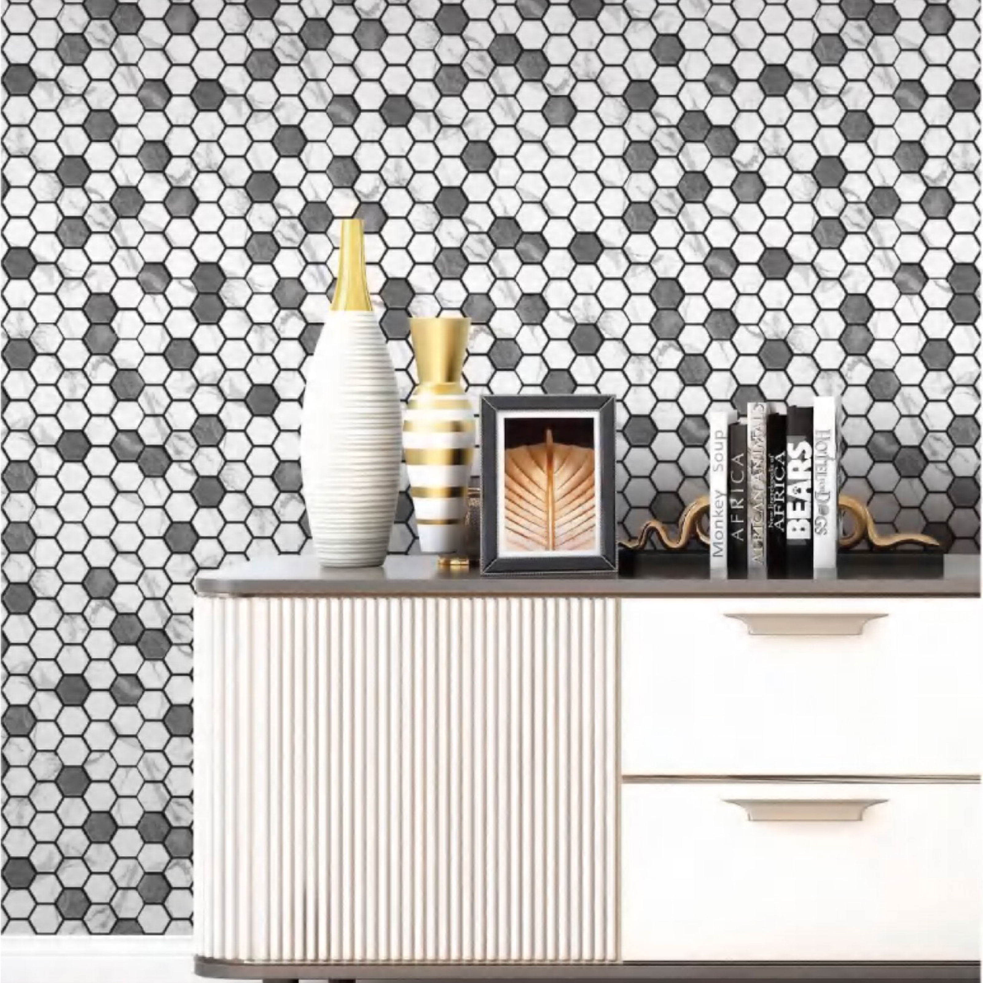 Piastrelle 3D Autoadesive in PET acustiche e isolanti 30x30cm (4mm spessore) ESAGONI ORO ARGENTO - Eternal Parquet