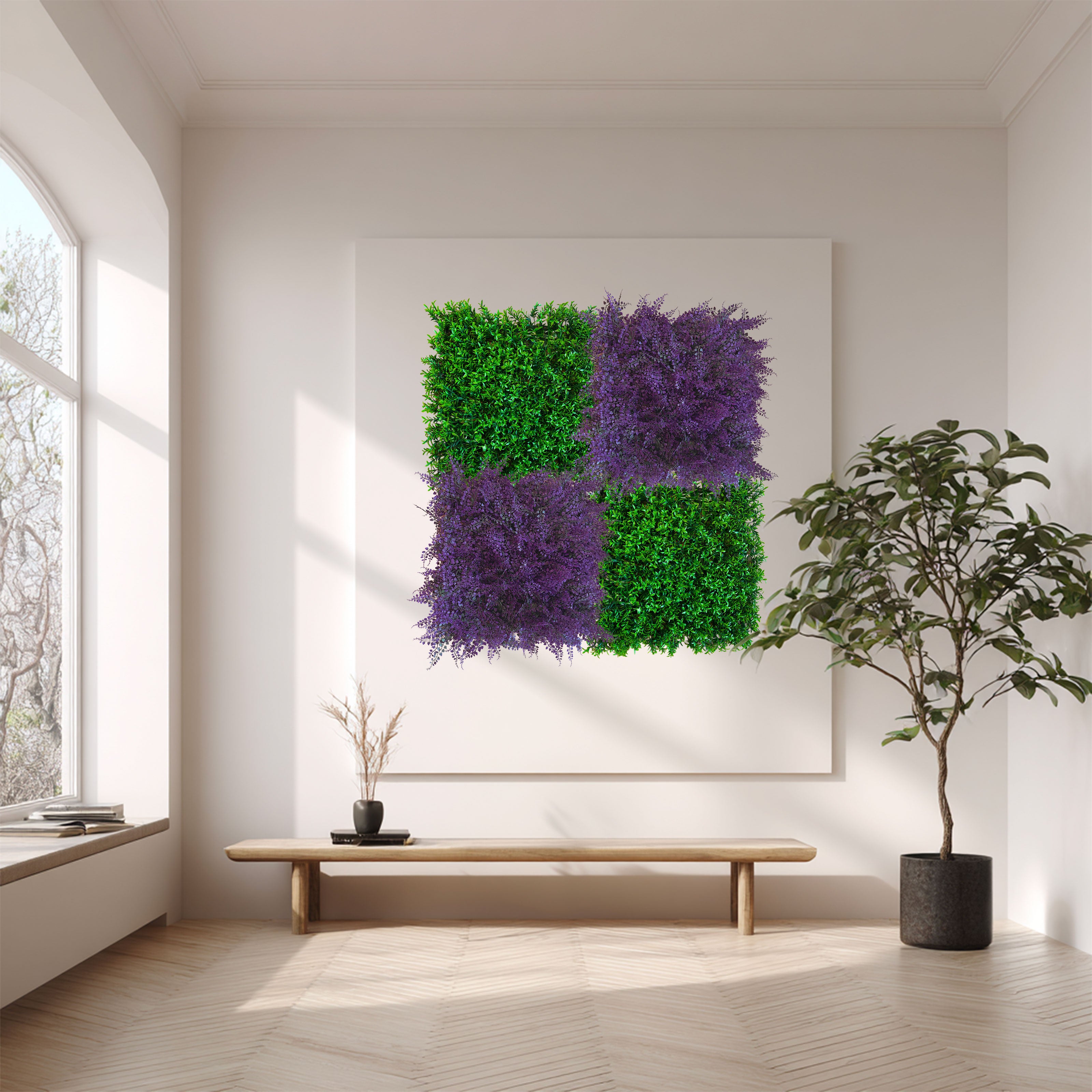 Pannelli Verde Verticale 50×50 cm Ultra-realistici e folti, per interno/esterno EUCALIPTO VIOLA - Eternal Parquet - Eternal Parquet