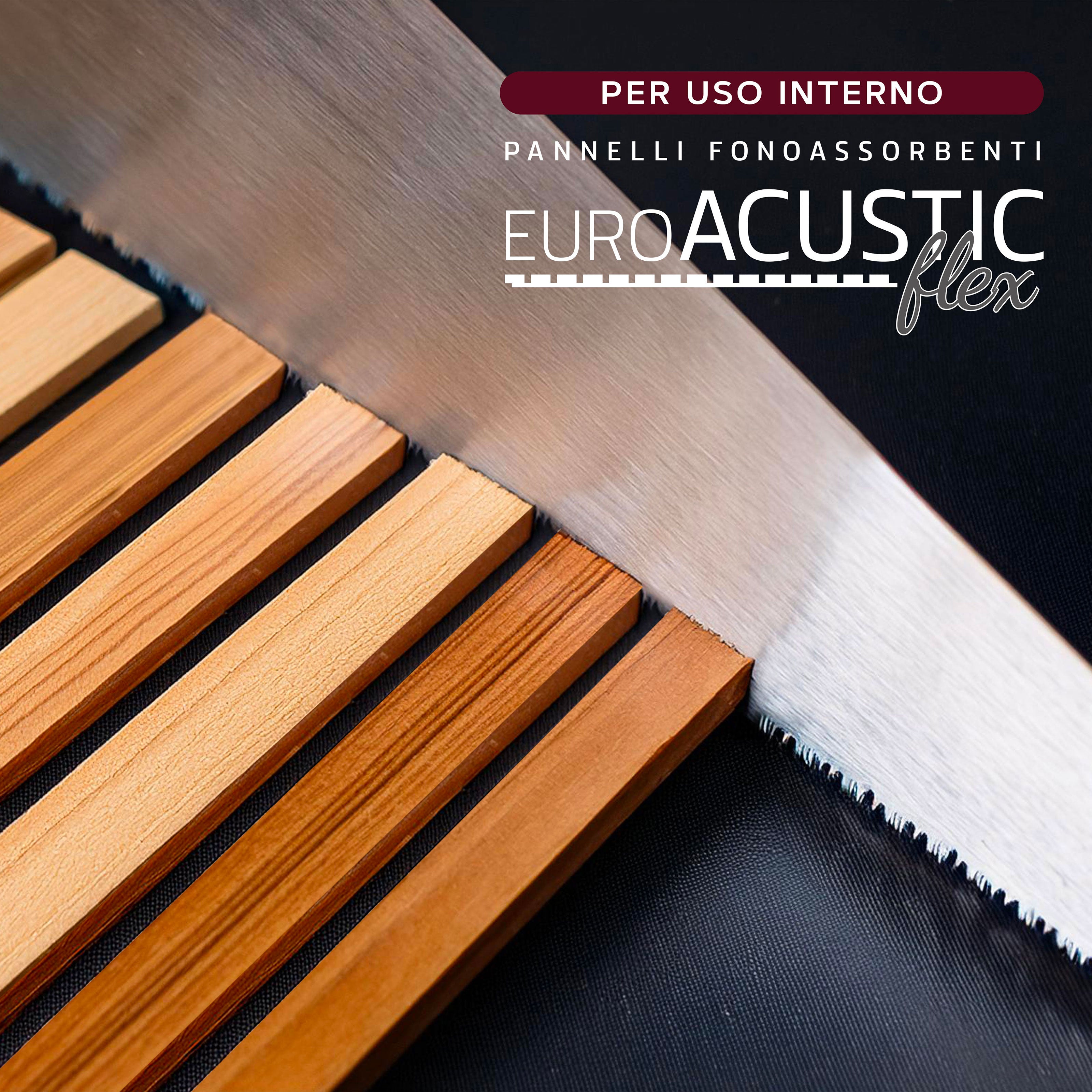 Pannello ACUSTICO Euroacustic Flex (1,65mq) a Lamelli in FIBRA DI LEGNO + feltro mis. 9x600x2750mm varie Texture - Eternal Parquet
