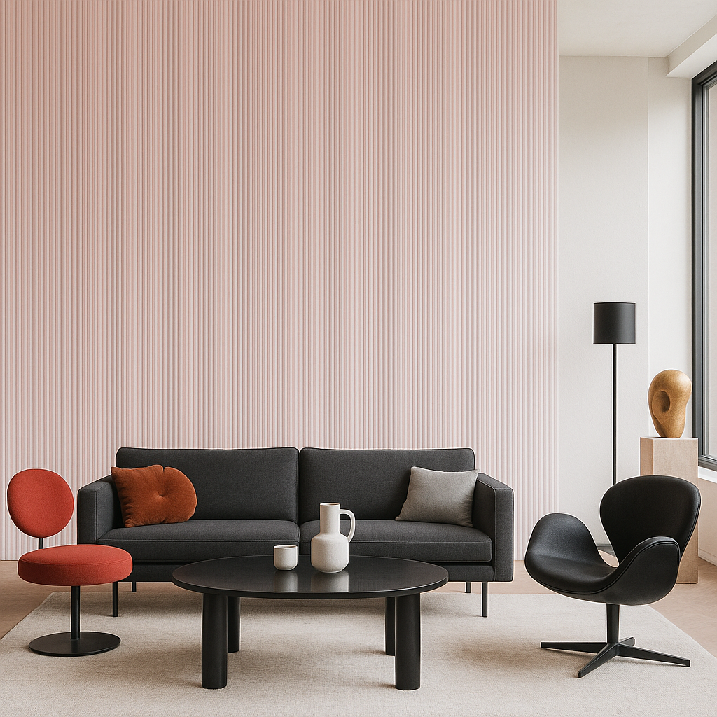 Asta intera 12x154x2800mm di Rivestimento Polimeri Boiserie cannettato Lamelli tondi eff. Touch DUSTY ROSE - Eternal Parquet