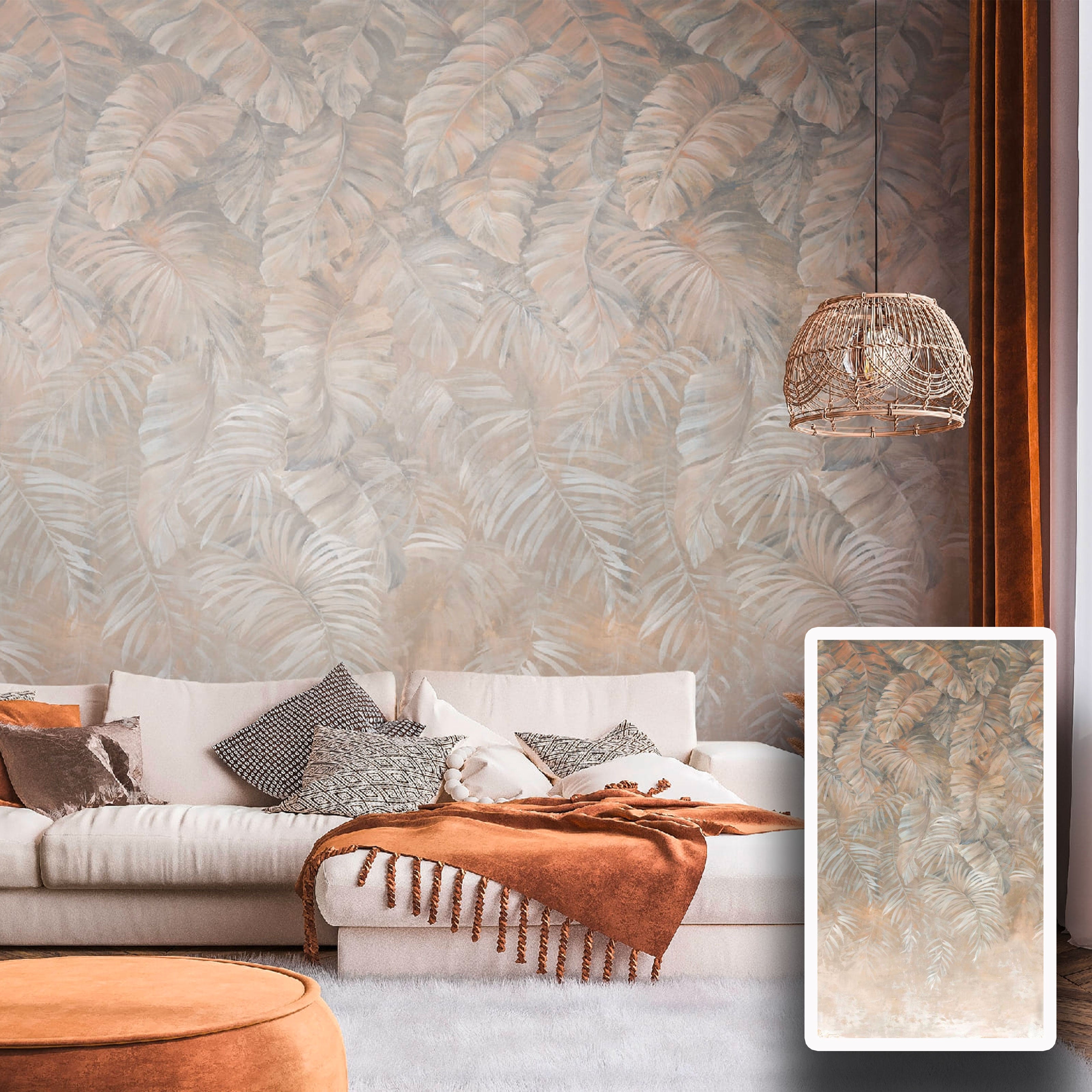 Pannello FOLIAGE FANGO 159x280cm di Carta da Parati TNT VINILICO a modulo raccordabile continuativo (3 teli/rotoli) - Eternal Parquet