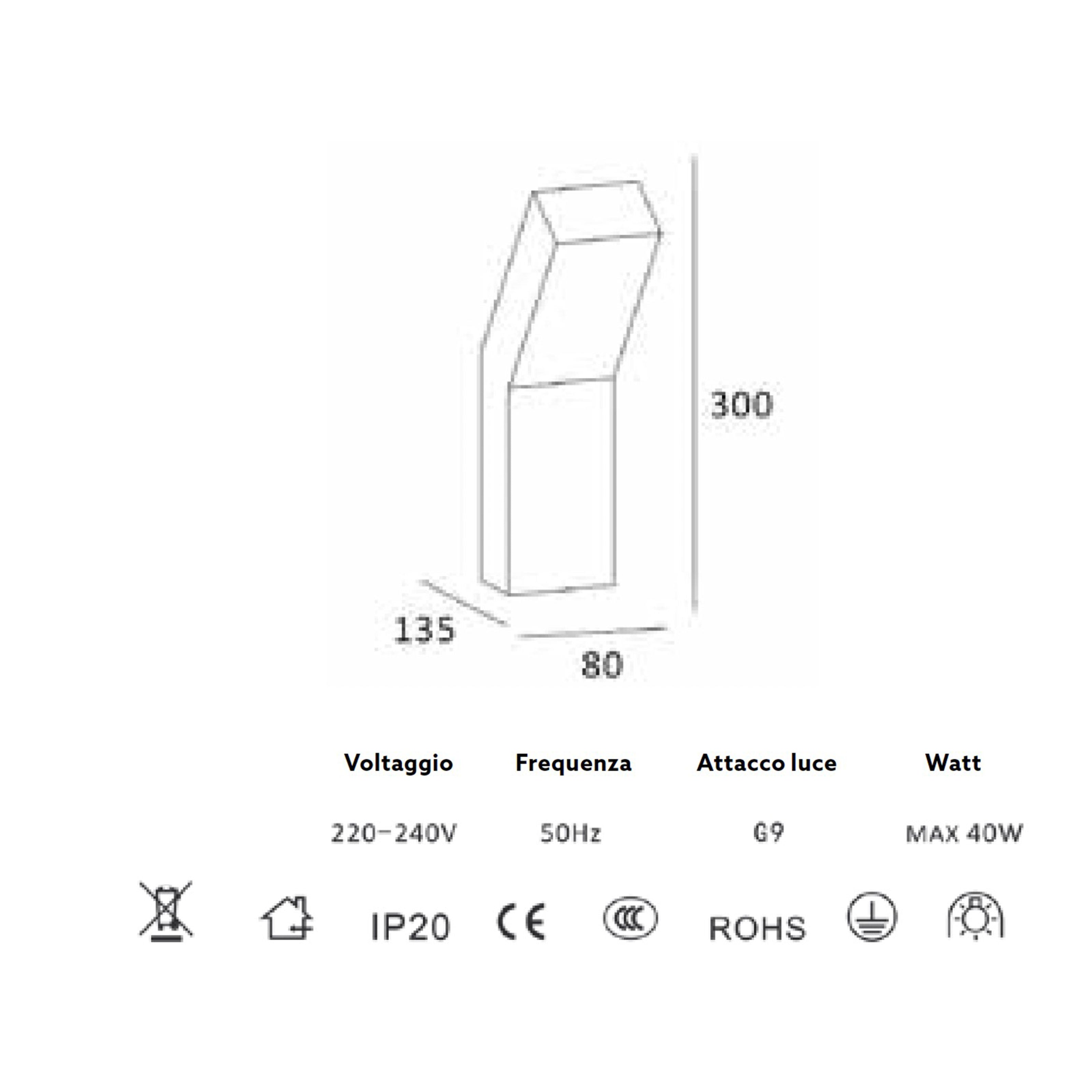 *STOCK* Portafaretto In Gesso Ceramico a muro 135x300mm 40W G9 IP20 - Eternal Parquet