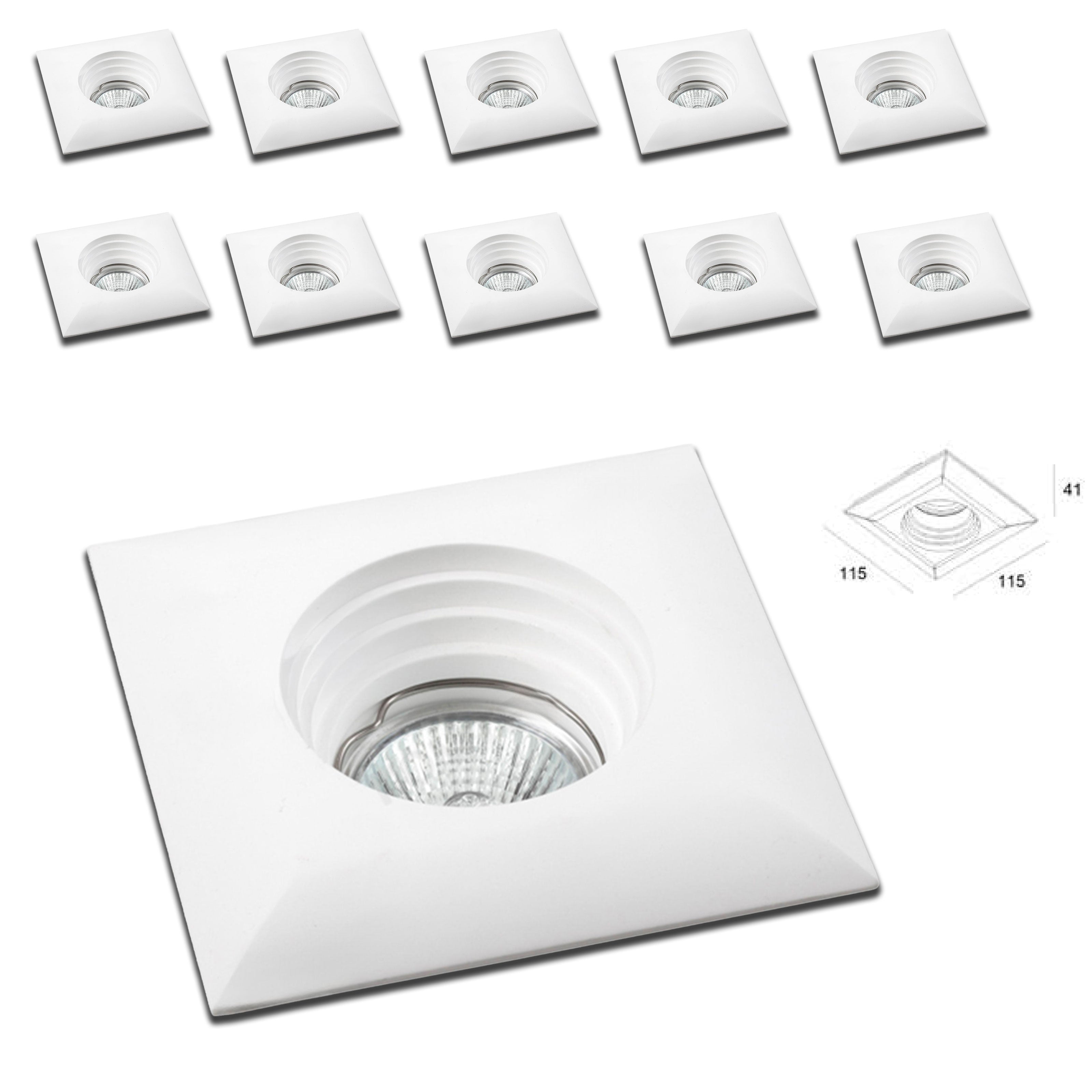 *STOCK* 10 Portafaretti In Gesso Ceramico ad incasso 115x115x41mm foro tondo 35W GU10 IP20 - Eternal Parquet