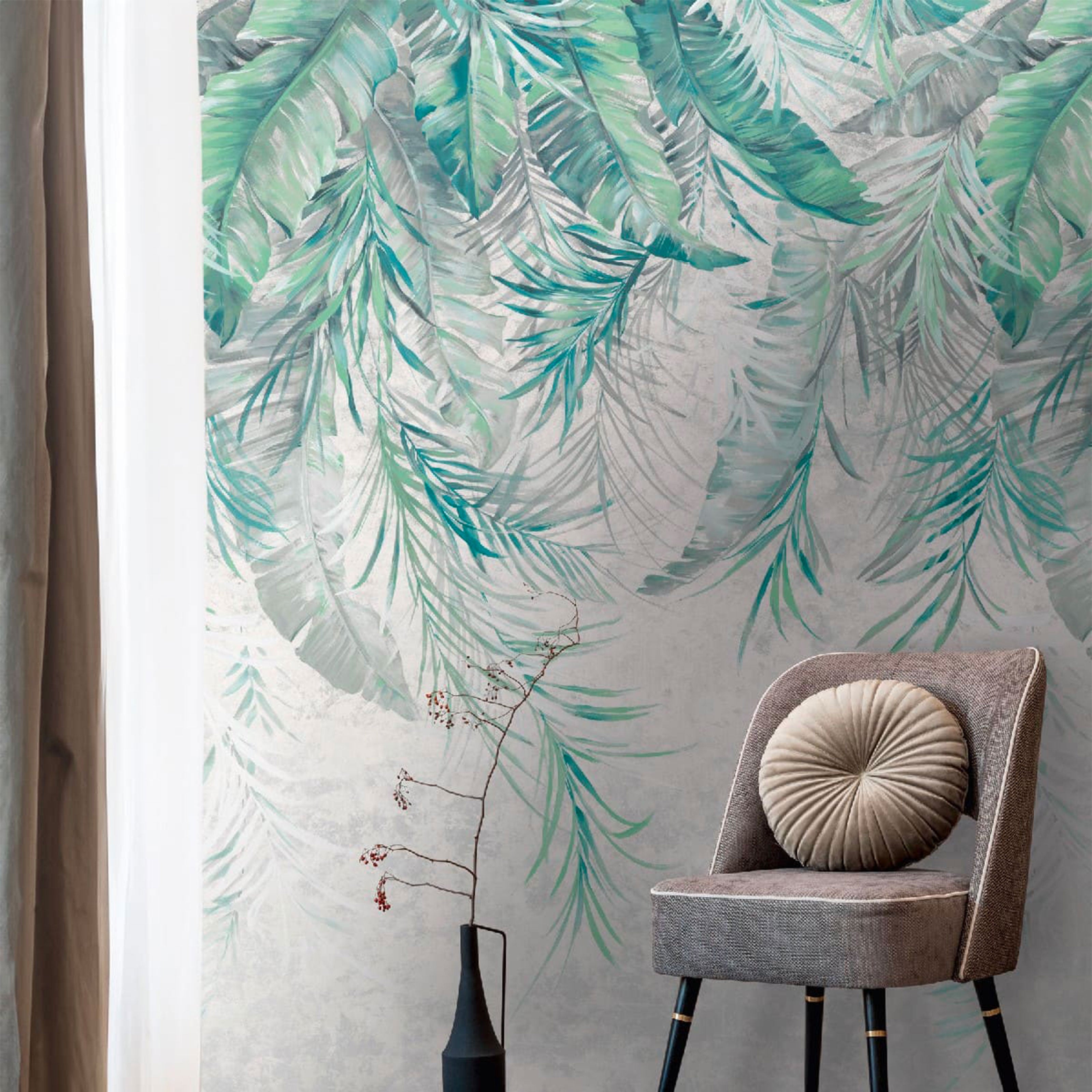 Pannello FOLIAGE GREEN 159x280cm di Carta da Parati TNT VINILICO a modulo raccordabile continuativo (3 teli/rotoli) - Eternal Parquet