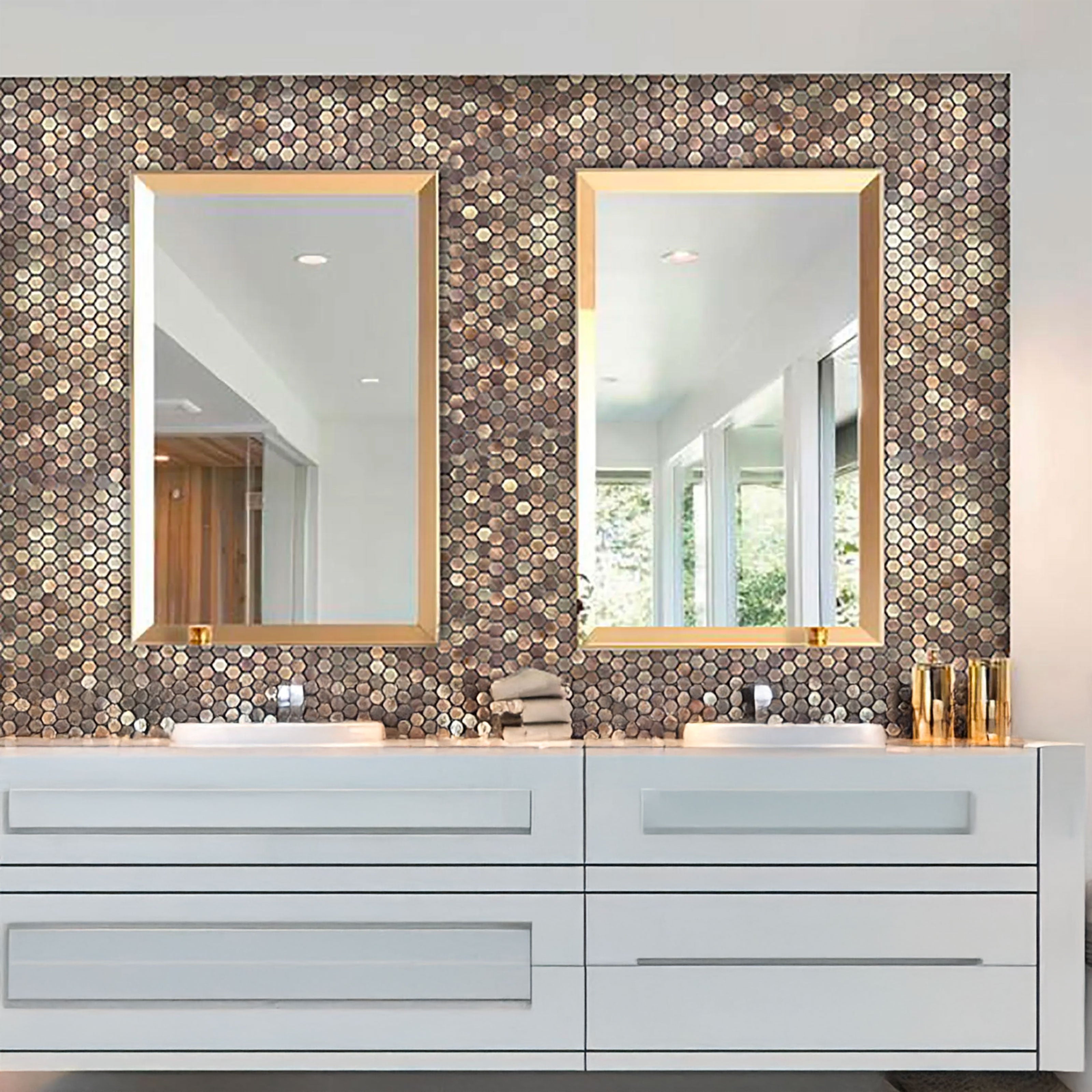 TOP! Piastrella autoadesiva in vero alluminio serigrafato con inserti in Acciaio 30x30cm (sp. 3mm) color BRONZO - Eternal Parquet