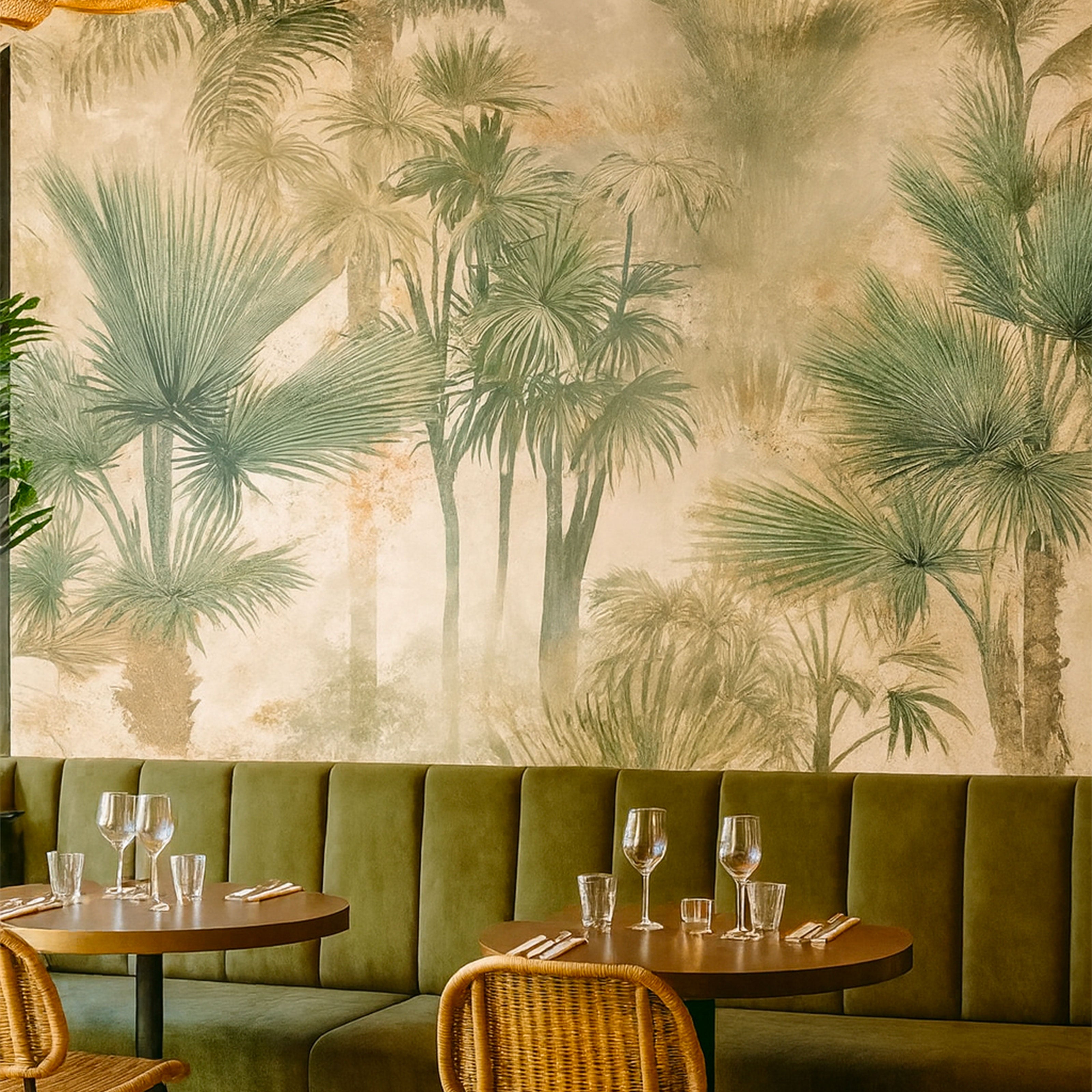 Pannello PALME GOLD 159x280cm di Carta da Parati TNT VINILICO a modulo raccordabile continuativo (3 teli/rotoli) - Eternal Parquet