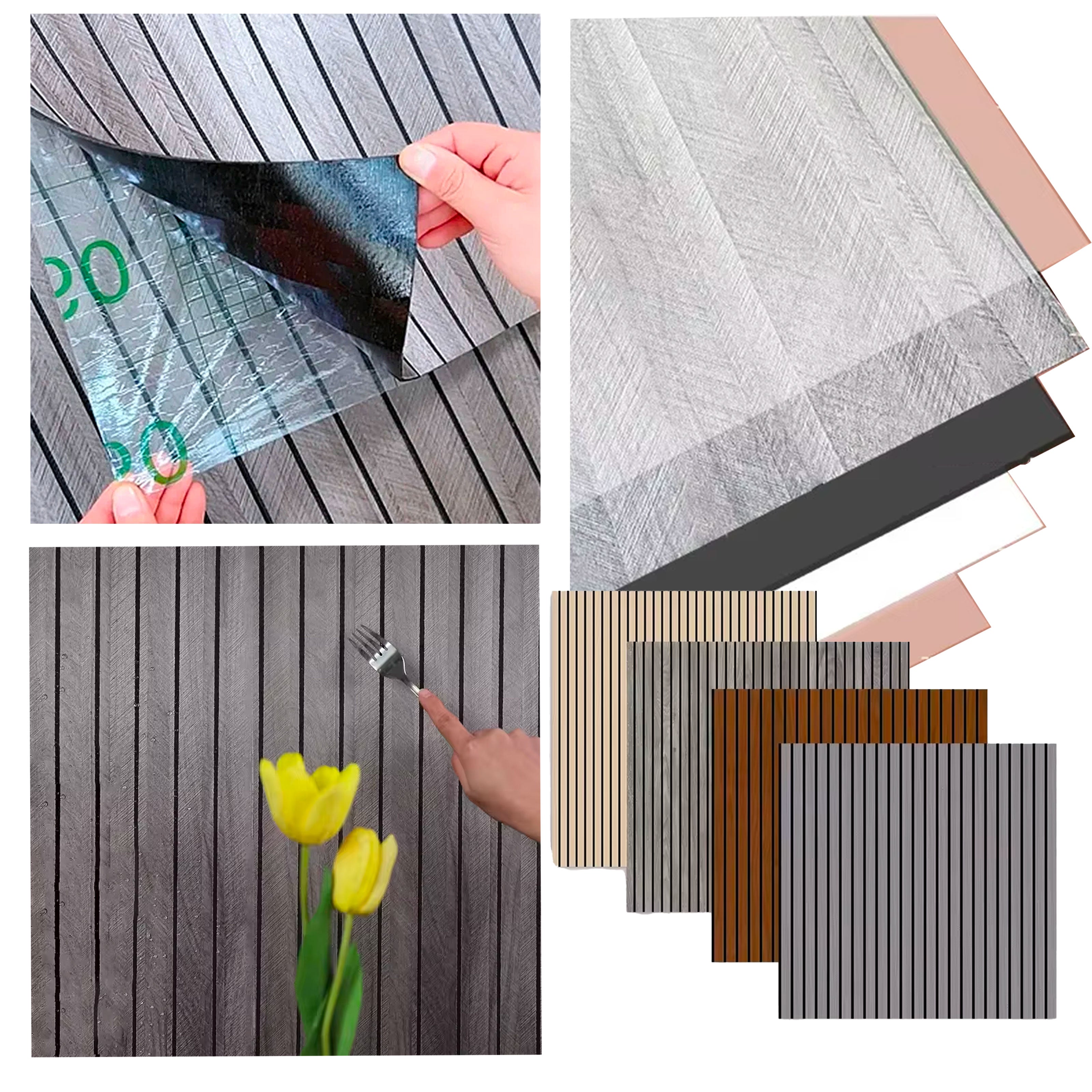 Rotolo Pannello ACUSTICO (1,8mq) a Lamelli AUTOADESIVO in PET rivestito in PVC - mis. 2,8x600x3000mm Vari Decori - Eternal Parquet