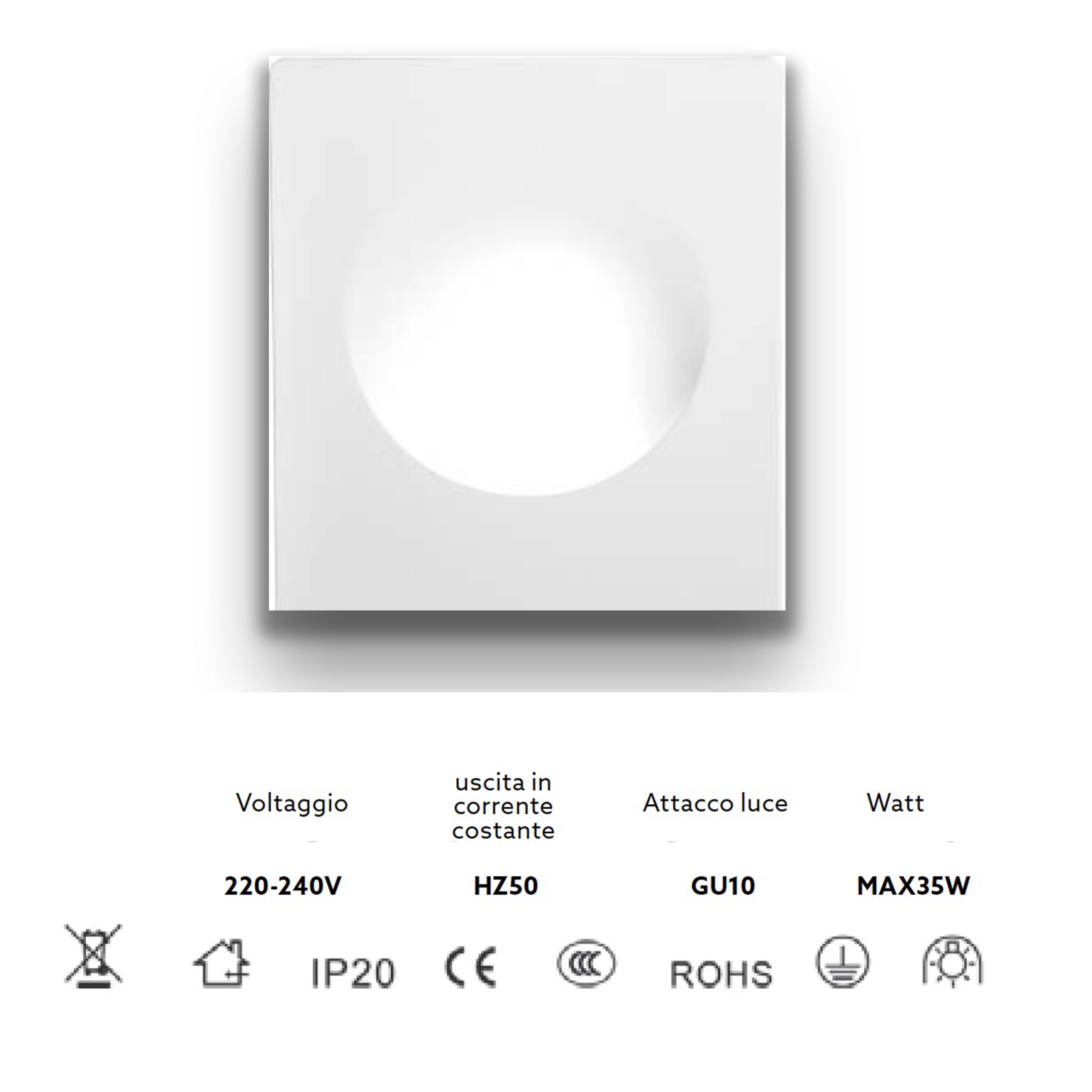 *STOCK* Portafaretto In Gesso Ceramico ad incasso GHOST 350x290x75mm foro 13cm 40W GU10 IP20 - Eternal Parquet