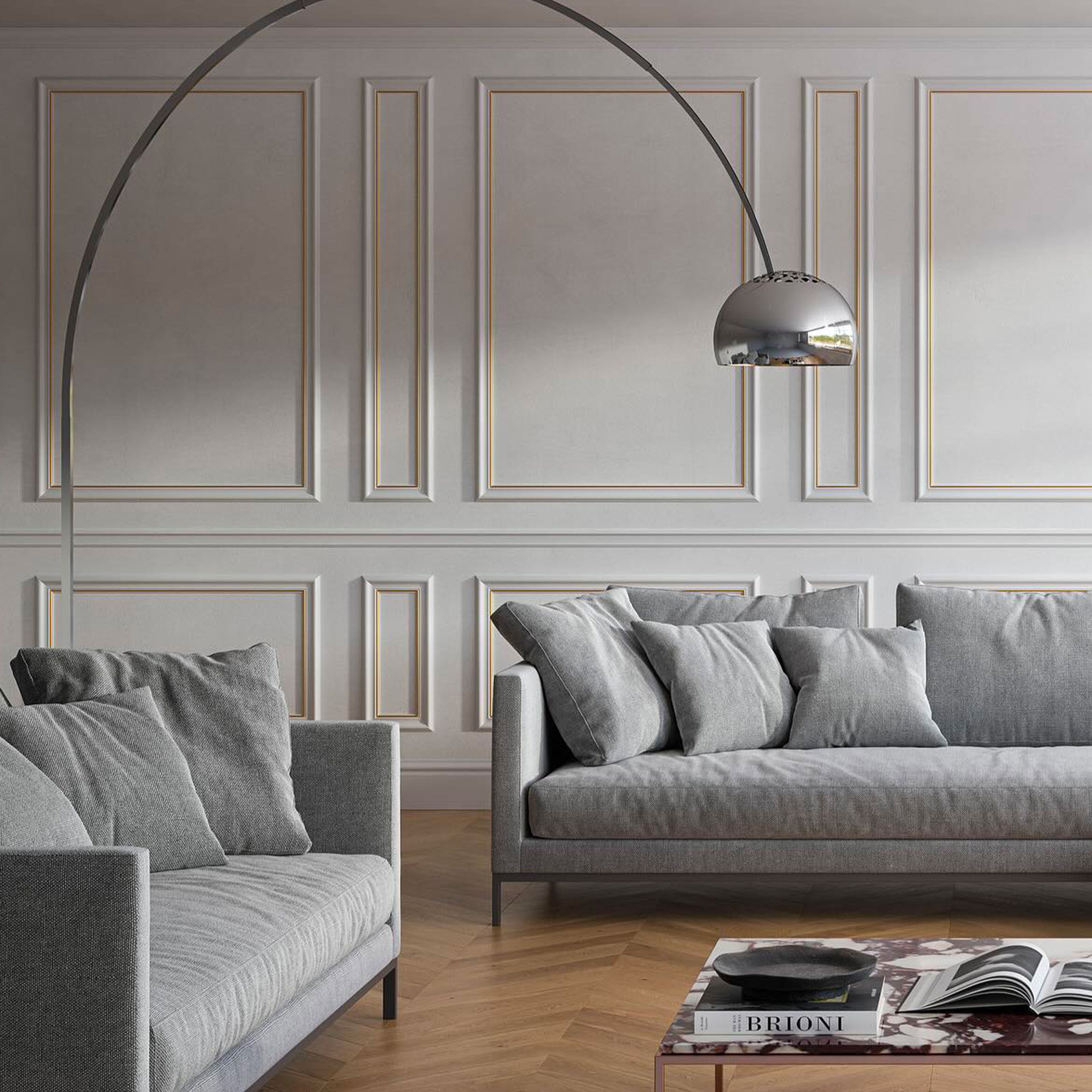 Cornice Bugna Preassemblata per Boiserie in polimeri linea GOLD (filo oro) bianco Avorio 9010 varie dimensioni Eternal Parquet