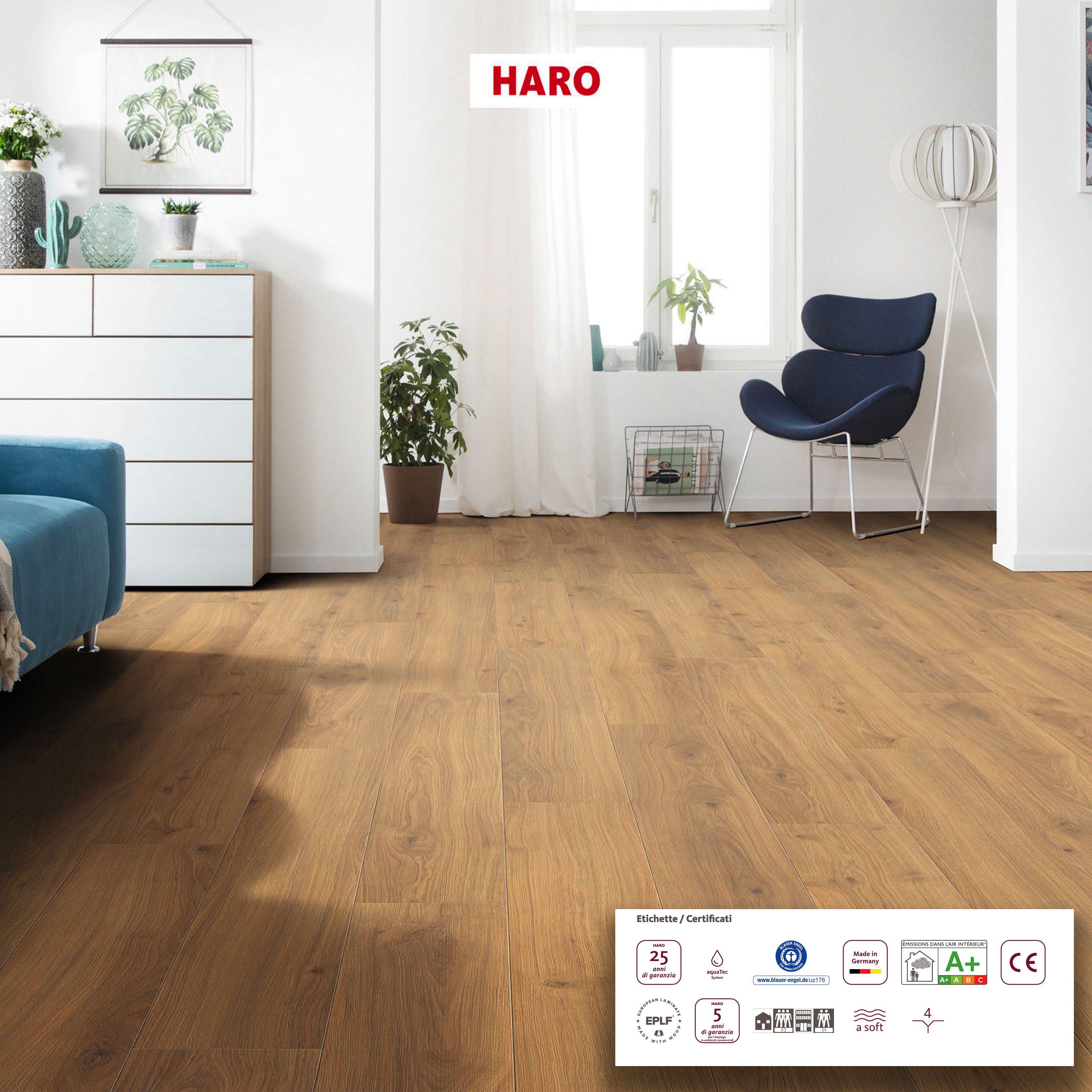 € 18.99 al mq ***PROMO*** bancali da 102,96mq di LAMINATO HARO Tritty 100 (fascia altissima) 8x193x1282 AC4 ROVERE EMILIA HONIG - Eternal Parquet