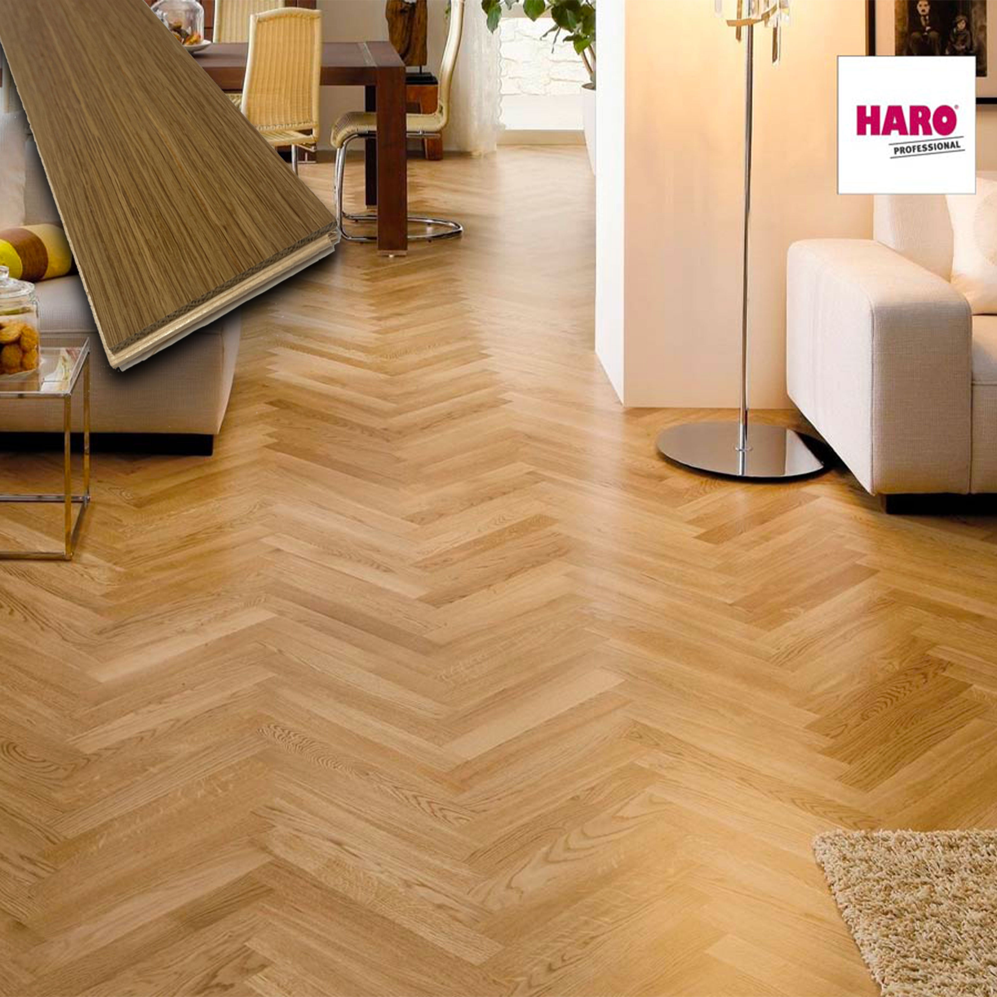 32,90€ mq ***STOCK*** Bancale da 71 mq di Prefinito HARO, rovere Allegro Verniciato 10x70x490 Spina - Eternal Parquet
