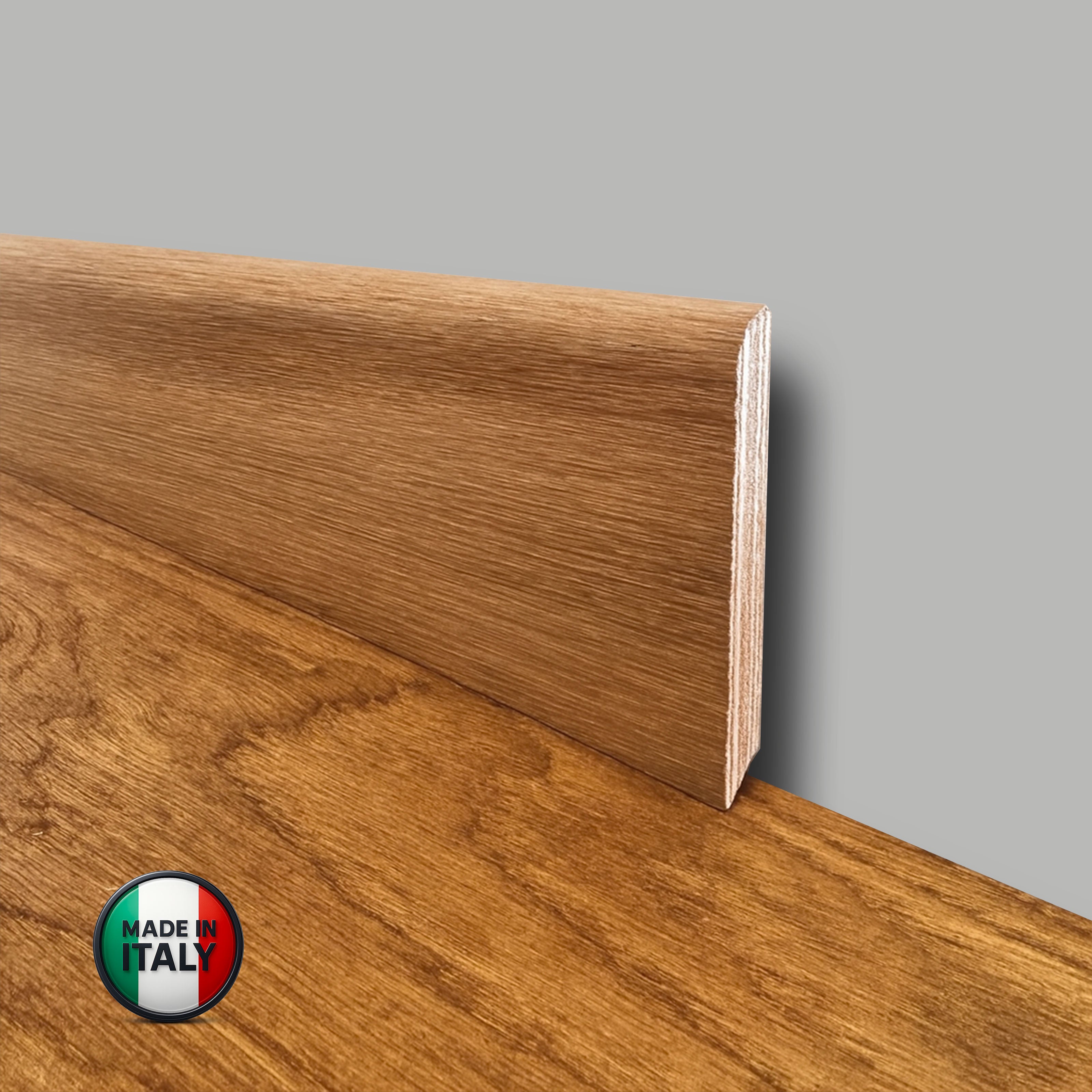 €1,89ml ** FUORI TUTTO ** Lotti da 60ml di Battiscopa in legno multistrato impiall. IROKO GREZZO 82x13mm - Eternal Parquet