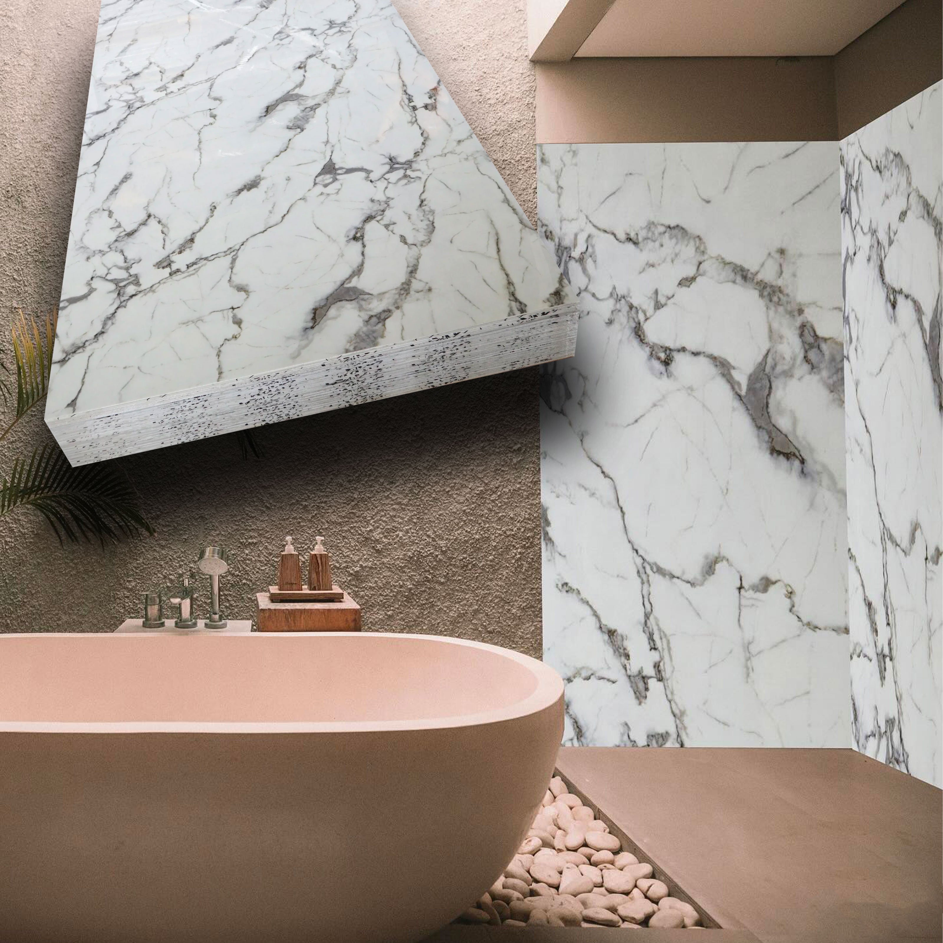 Pacco da n.4pz (2,9mq) Pannelli rivestimento in Polimeri Ultrarealistico effetto Marmo lucido 1220x600x4mm mod.ISCHIA - Eternal Parquet