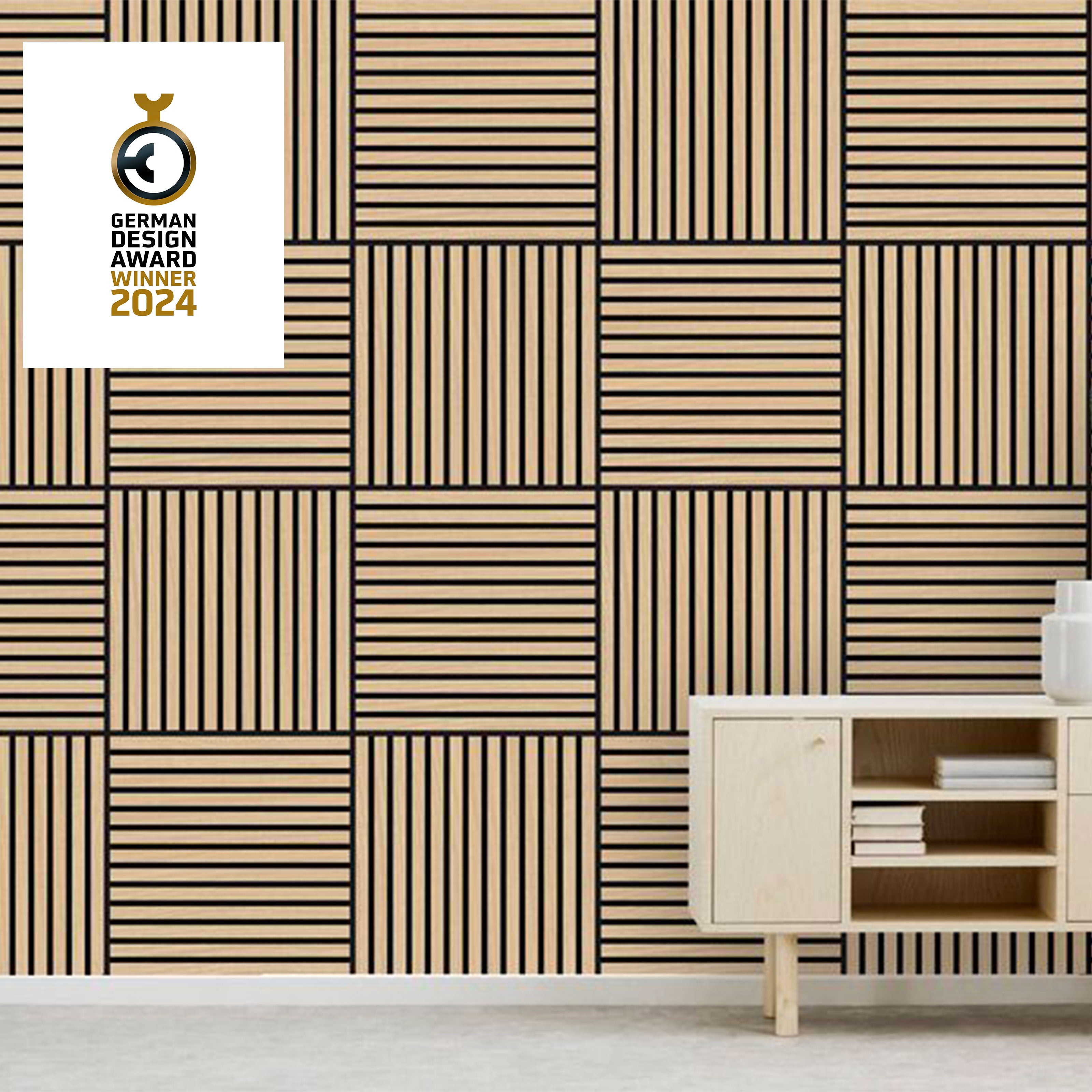 JANGAL Parete acustica a pannelli Modulabile LAMELLI 52x52cm rivestiti vero ROVERE mod. FANAL OAK Eternal Parquet