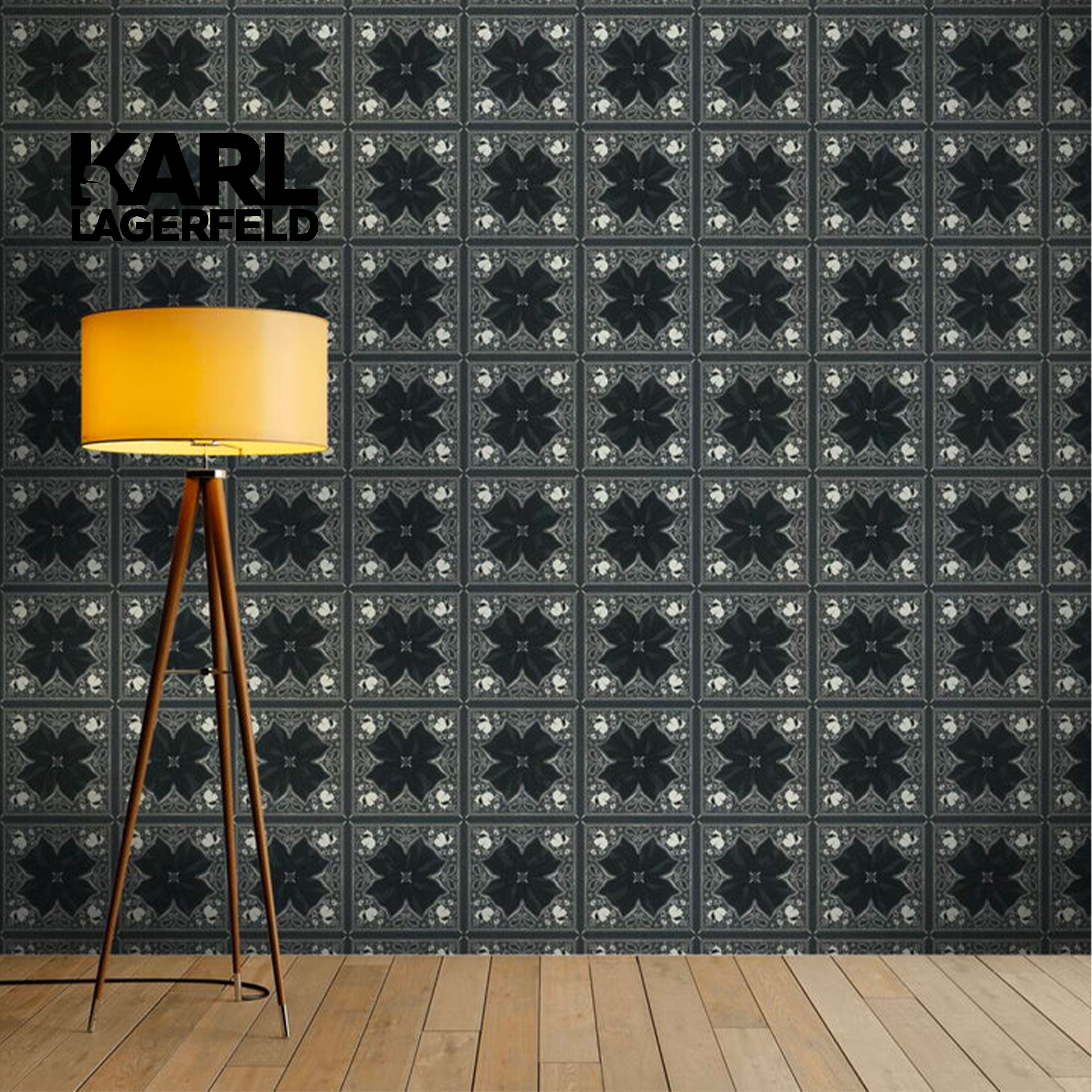 5,32mq Rotolo Carta da Parati griffata KARL LAGERFELD in TNT a rilievo multigloss PREMIUM 10,05x0,53mt cod. 37845-2 - Eternal Parquet