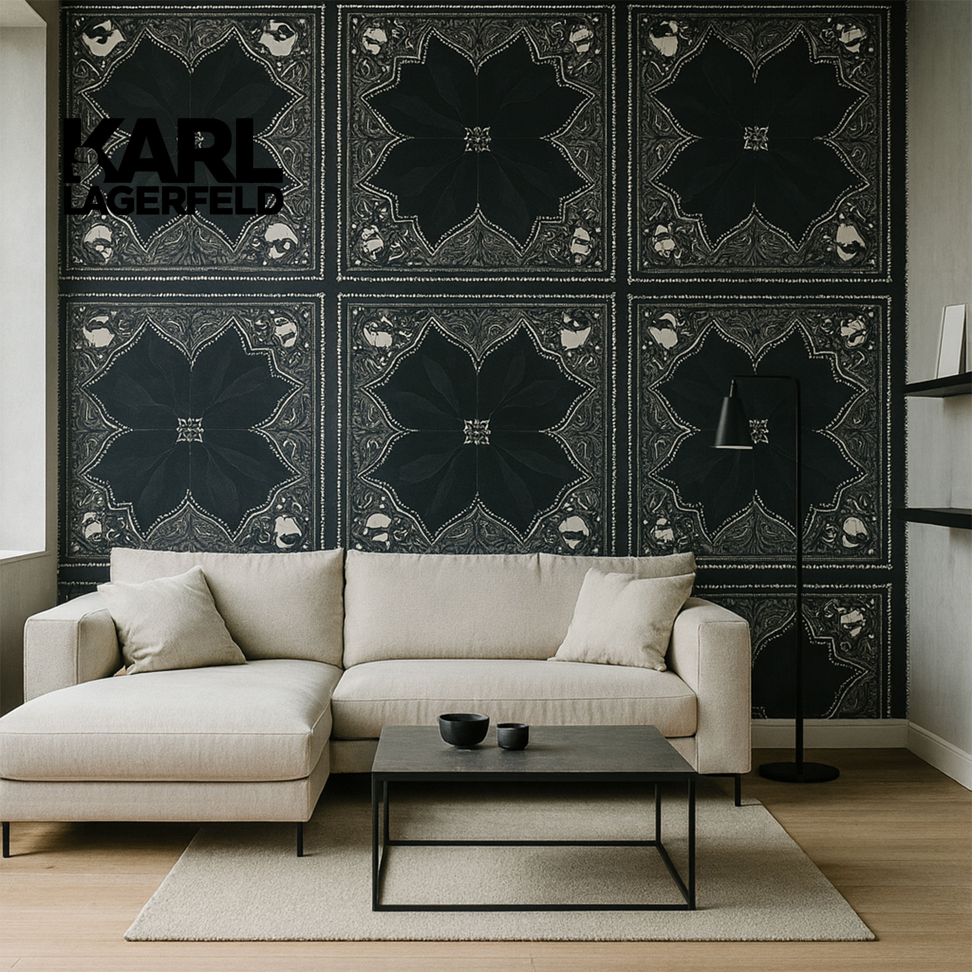 5,32mq Rotolo Carta da Parati griffata KARL LAGERFELD in TNT a rilievo multigloss PREMIUM 10,05x0,53mt cod. 37845-2 - Eternal Parquet