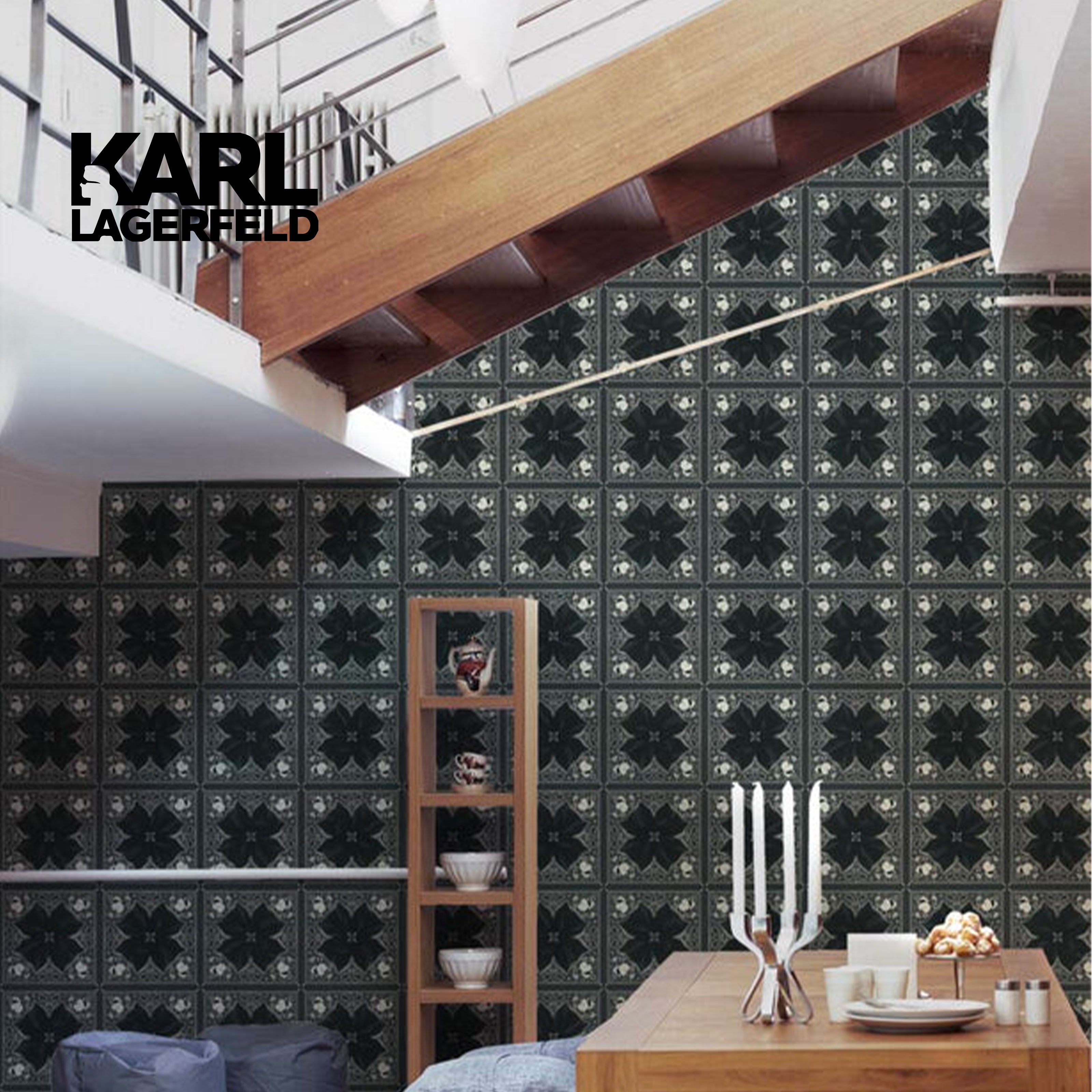 5,32mq Rotolo Carta da Parati griffata KARL LAGERFELD in TNT a rilievo multigloss PREMIUM 10,05x0,53mt cod. 37845-2 - Eternal Parquet