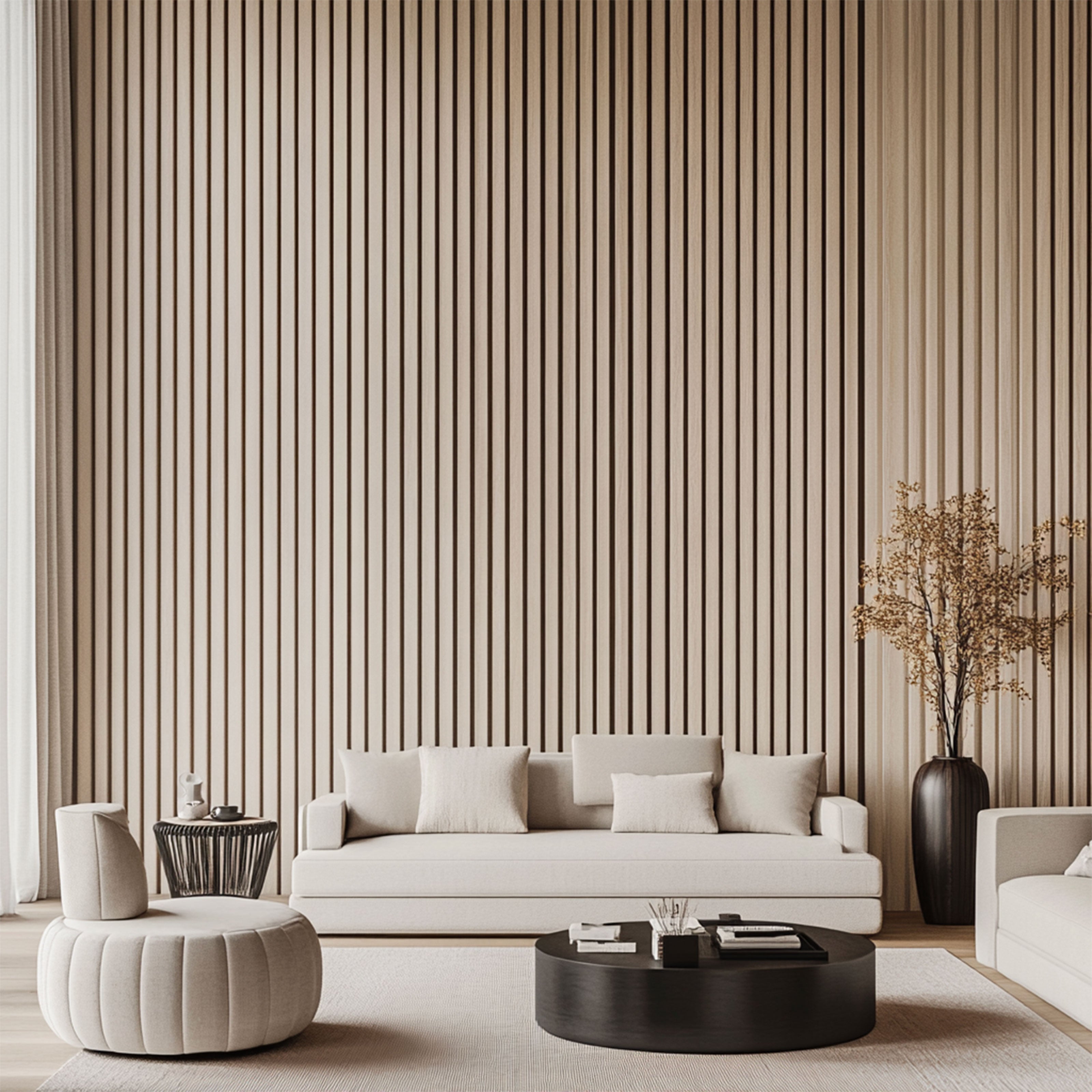 Pannello ACUSTICO (1,74mq) a Lamelli AUTOADESIVO rivestito in VERO LEGNO + feltro + fibra di legno - mis. 12x600x2900mm ACERO BIANCO - Eternal Parquet