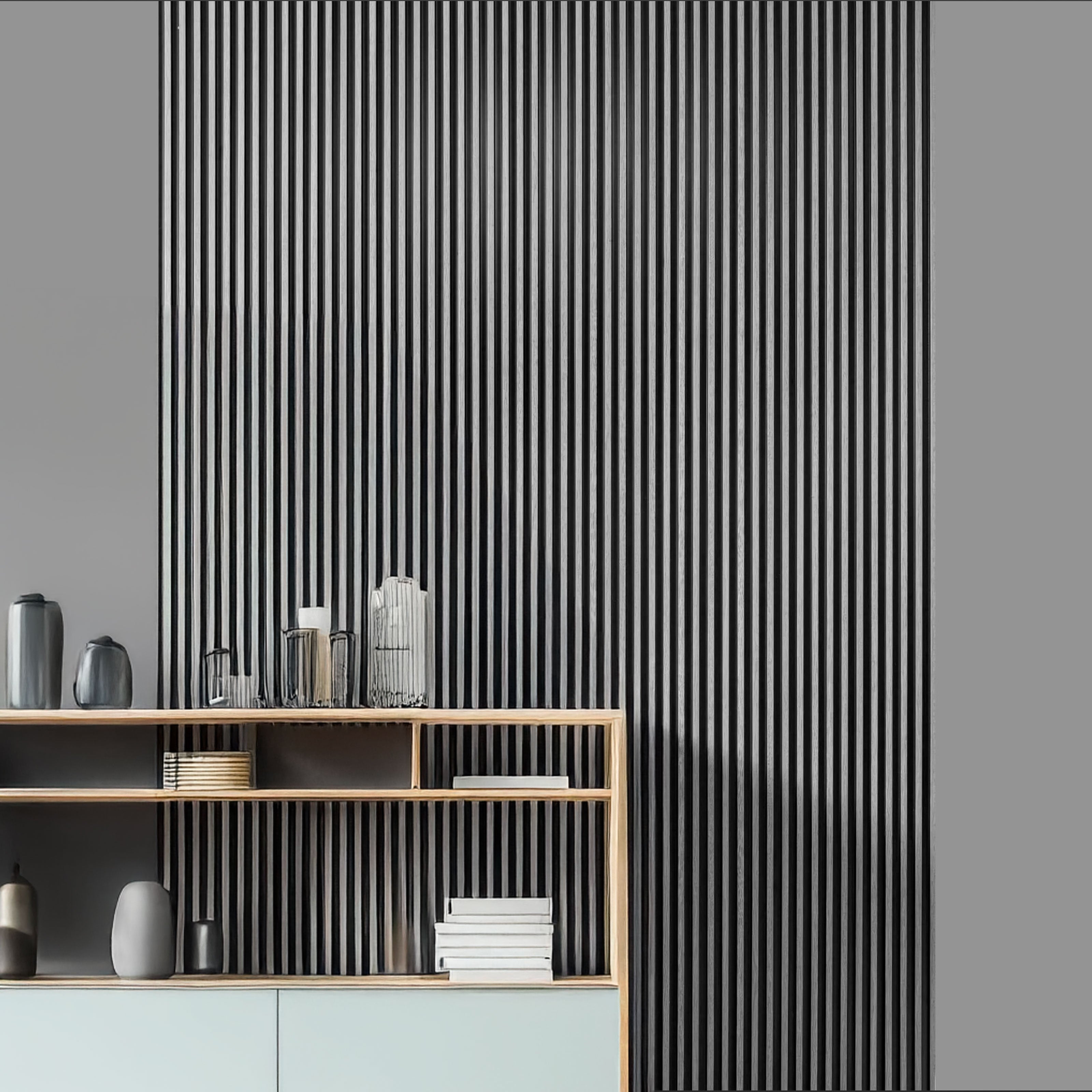 €2,99ml - Asta intera 12x122x2900mm di Rivestimento Parete Boiserie cannettato Lamelli stretti in Polimeri ROVERE GRIGIO - Eternal Parquet