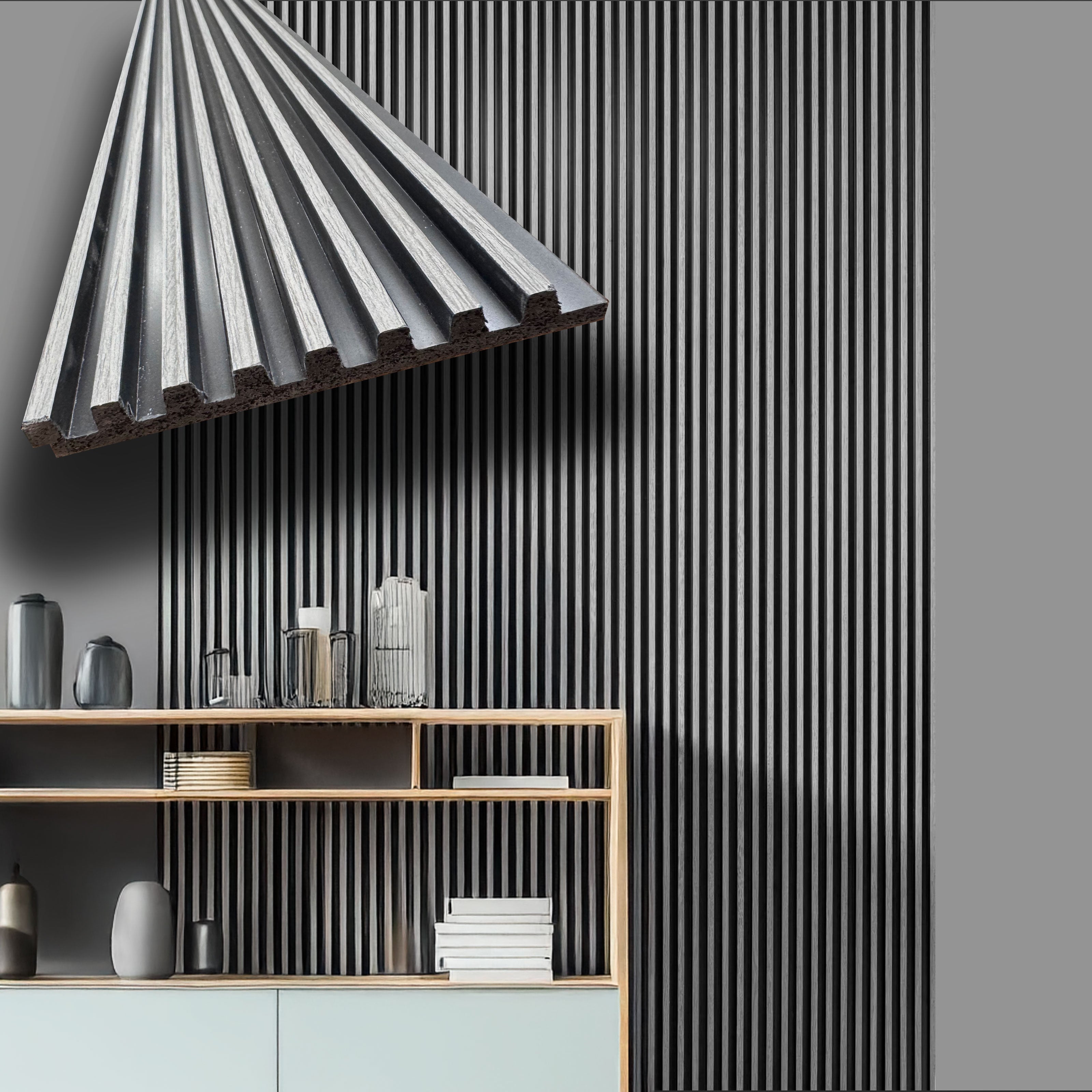 €2,99ml - Asta intera 12x122x2900mm di Rivestimento Parete Boiserie cannettato Lamelli stretti in Polimeri ROVERE GRIGIO - Eternal Parquet