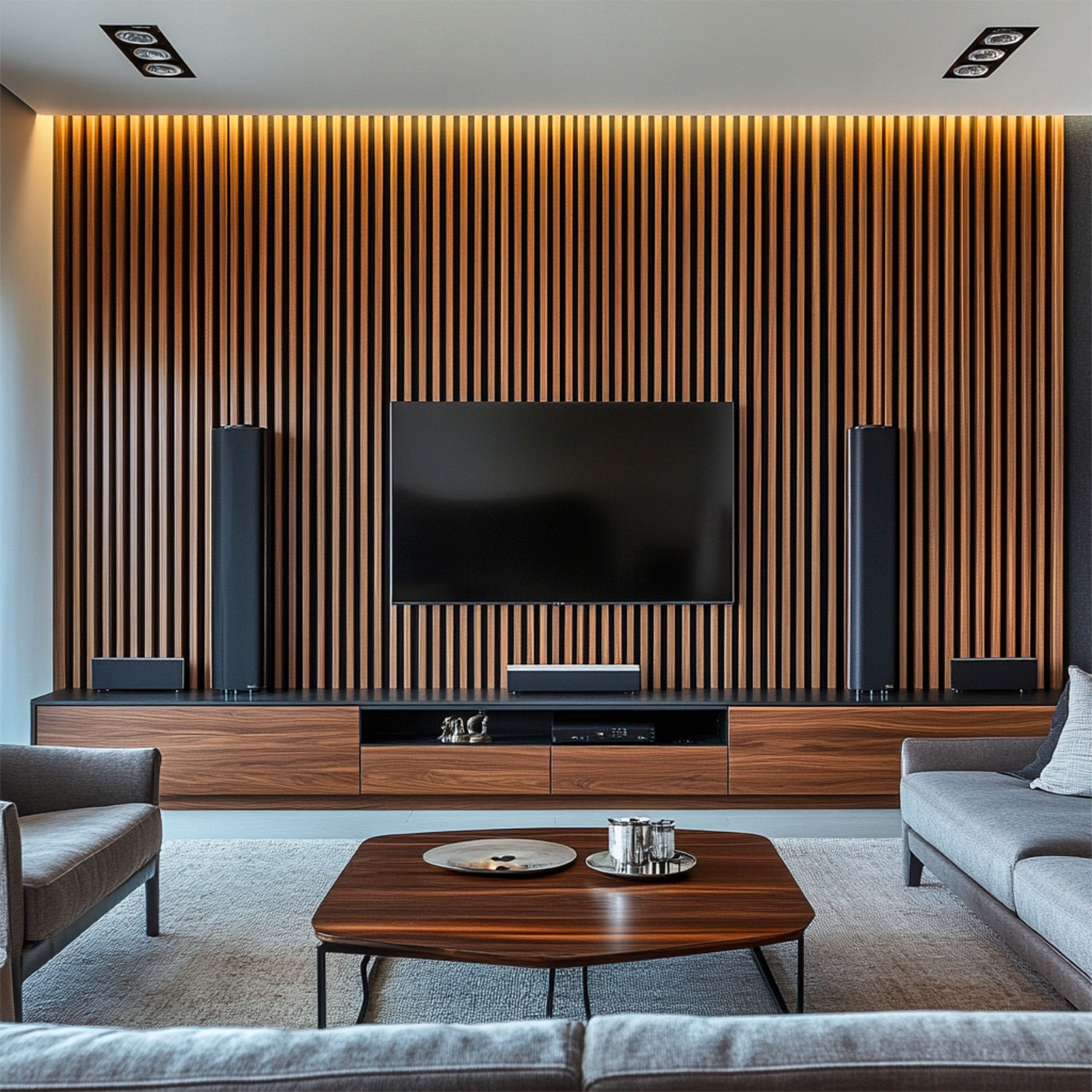 Pannello ACUSTICO (1,74mq) a Lamelli AUTOADESIVO rivestito in VERO LEGNO + feltro + fibra di legno - mis. 12x600x2900mm NOCE - Eternal Parquet