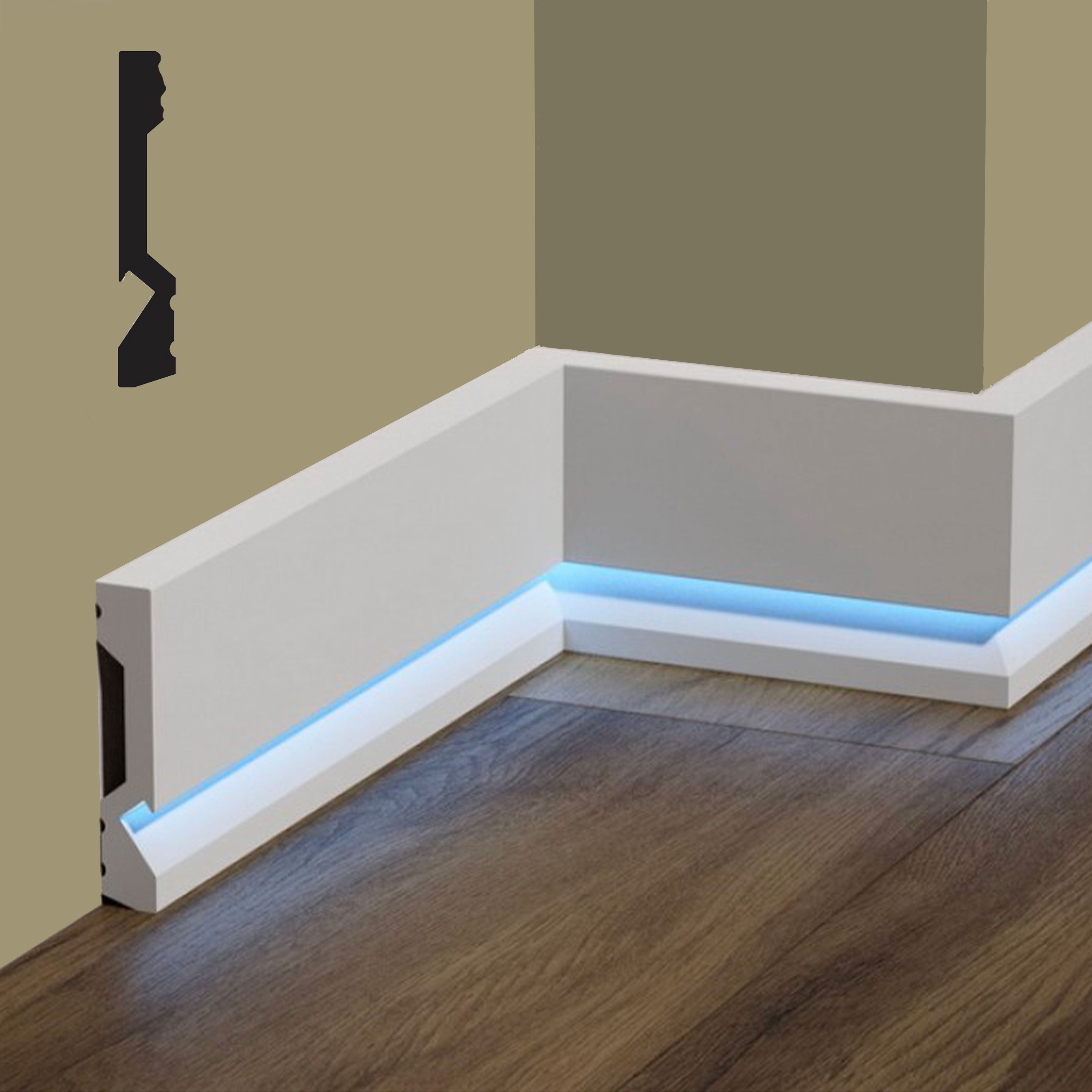 bancale da 100,8ml di Battiscopa SQUADRATO incasso LED in POLIMERI FeelingWood-HD 100x18mm - BIANCO - Eternal Parquet