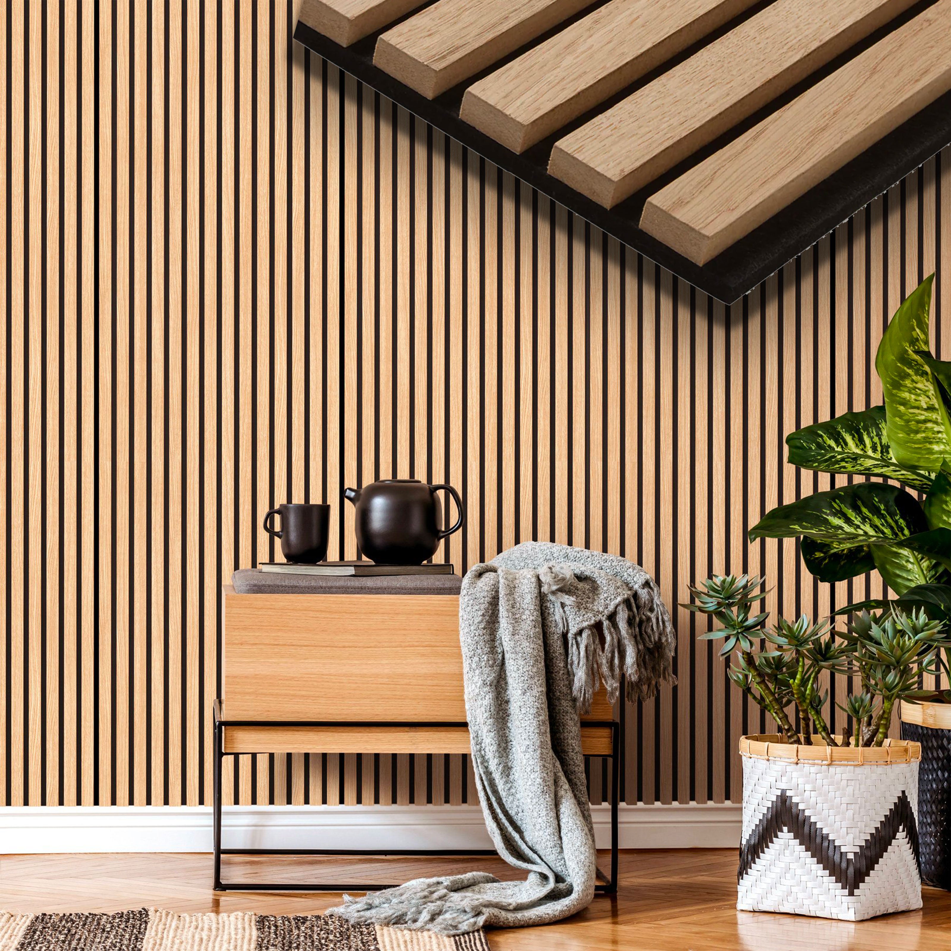 Pannello Acustico Feltro e fibra di legno Lamelli millerighe ROVERE CHIARO 120x34x1,5 - Eternal Parquet