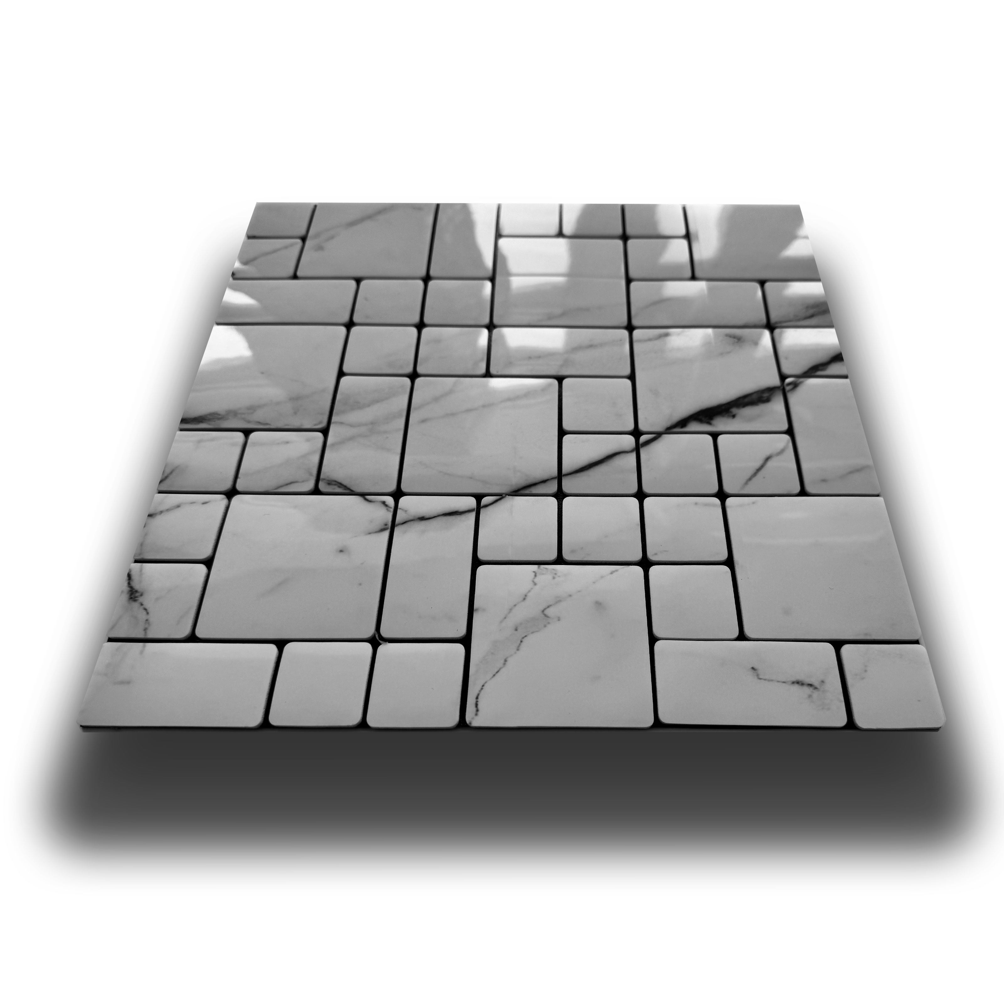 Piastrelle 3D Autoadesive in PET acustiche e isolanti 30x30cm (4mm spessore) MOSAICO CARRARA - Eternal Parquet