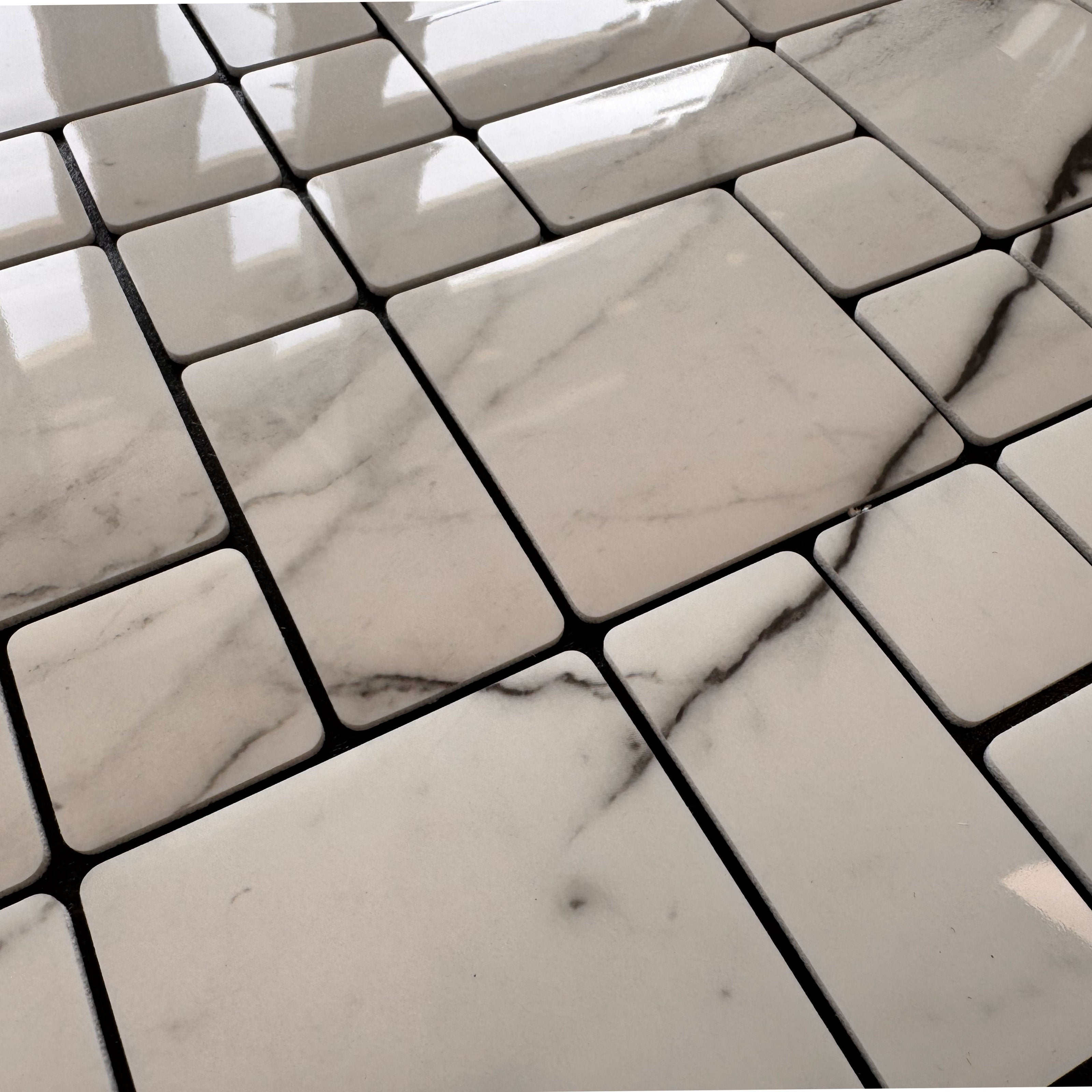 Piastrelle 3D Autoadesive in PET acustiche e isolanti 30x30cm (4mm spessore) MOSAICO CARRARA - Eternal Parquet