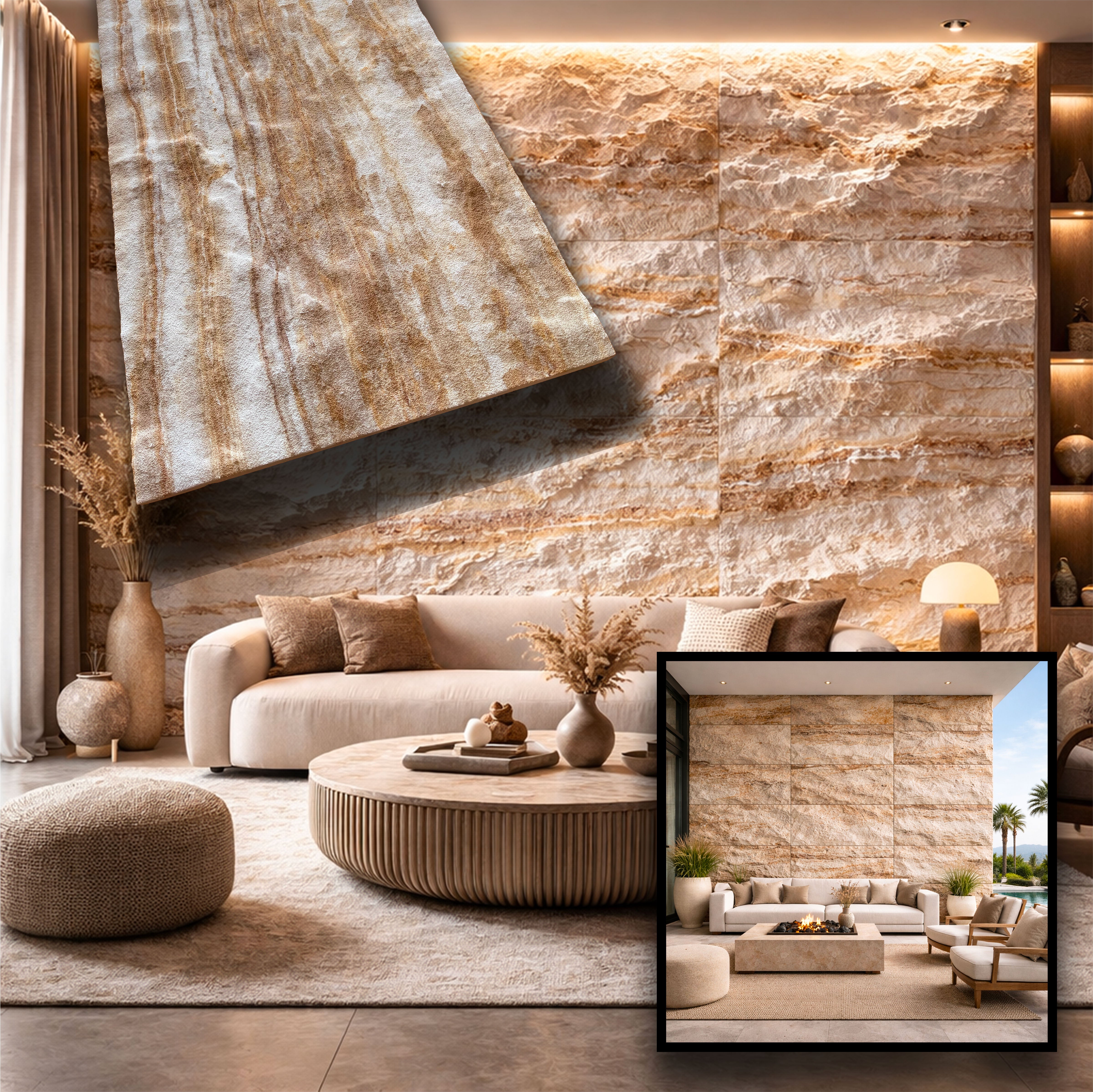 CAPPOTTO esterno - interno isolante in STYROFOAM 3D spess. 2,5cm (120x50cm) con resine e malta Marmo di cava Grezzo - Eternal Parquet