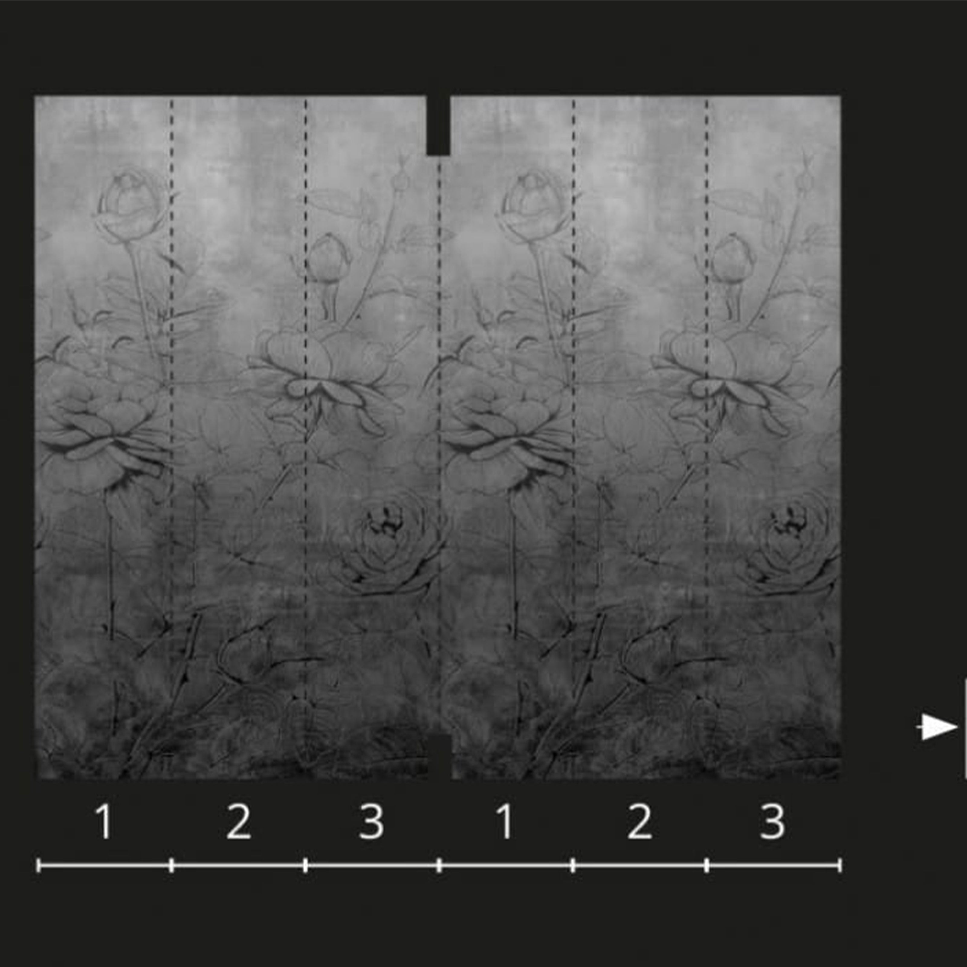 Pannello 159x270cm di Carta da Parati TNT a modulo raccordabile continuativo Voyager FLOWERBW - Eternal Parquet