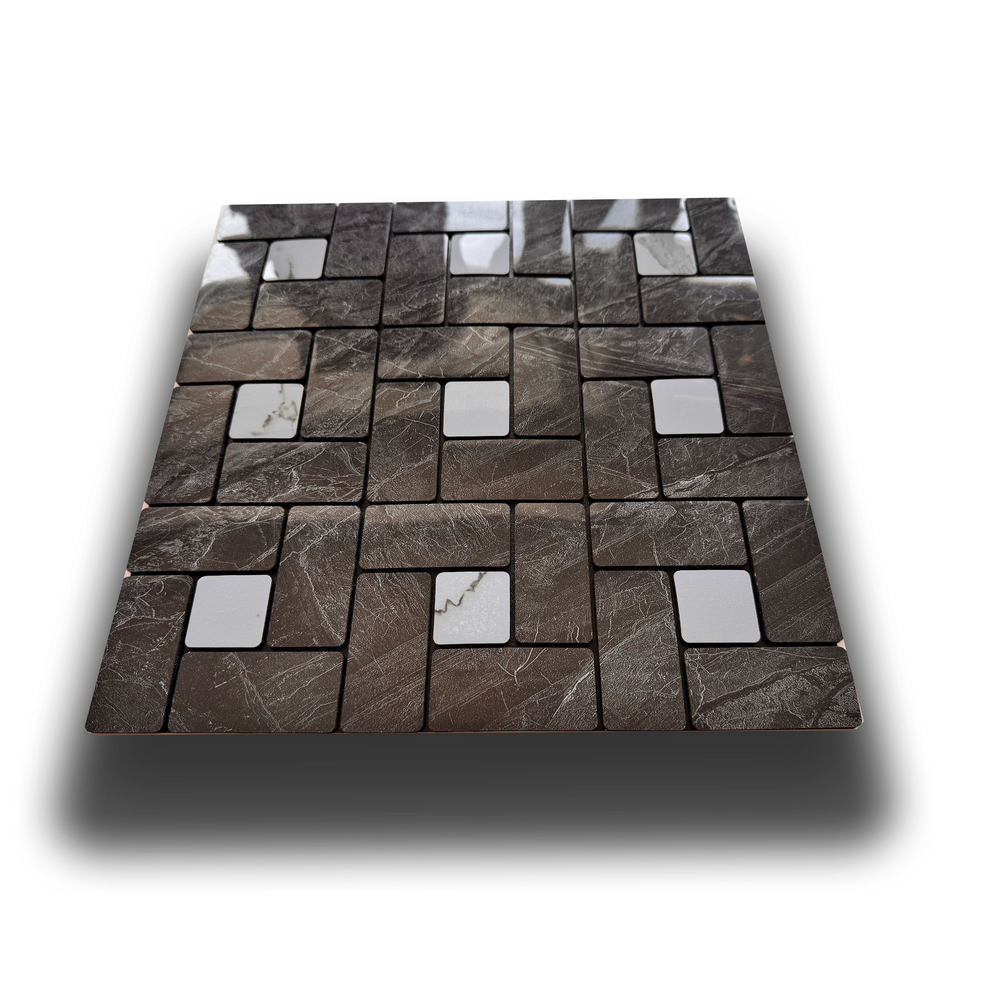 Piastrelle 3D Autoadesive in PET acustiche e isolanti 30x30cm (4mm spessore) MOSAICO NERO E CARRARA - Eternal Parquet