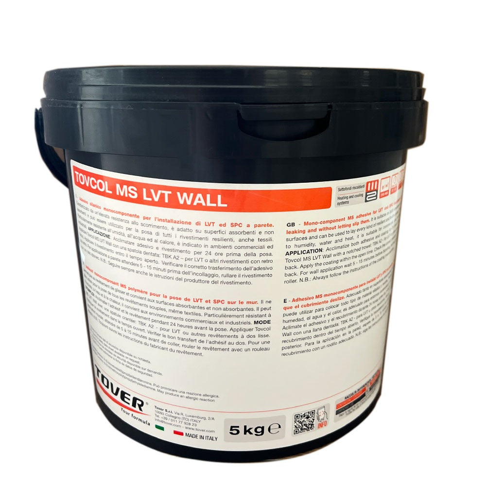 Kg5 di TOVCOL MS LVT WALL colla per esterno/int. anche verticale cappotti, PVC, LVT, WPC, SPC, PU, idrofoba. - Eternal Parquet