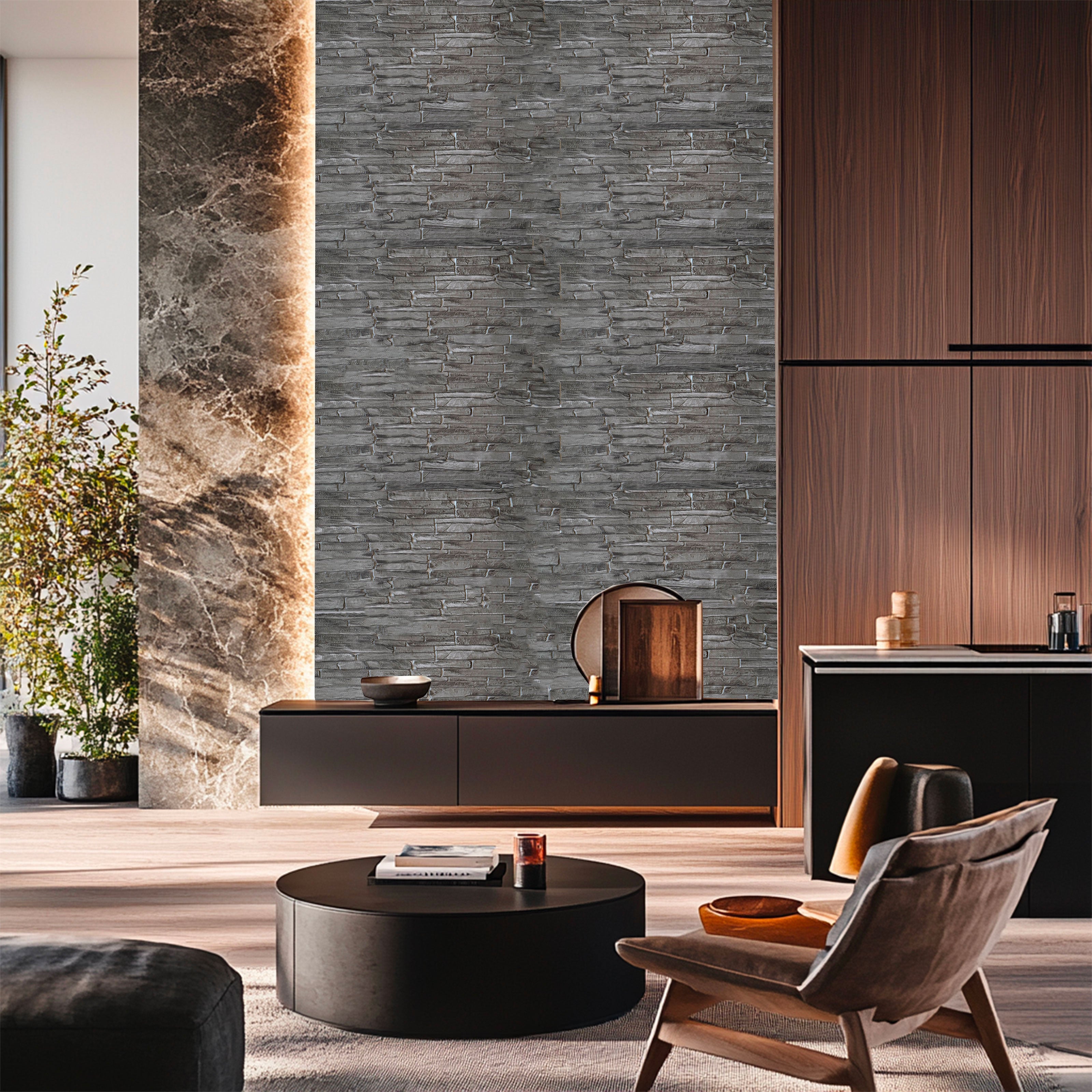 Pannelli 3D Rivestimento a parete in PVC effetto PIETRA MATTONI GRIGIA 96x48cm Realistici, isolanti, idrorepellenti. - Eternal Parquet