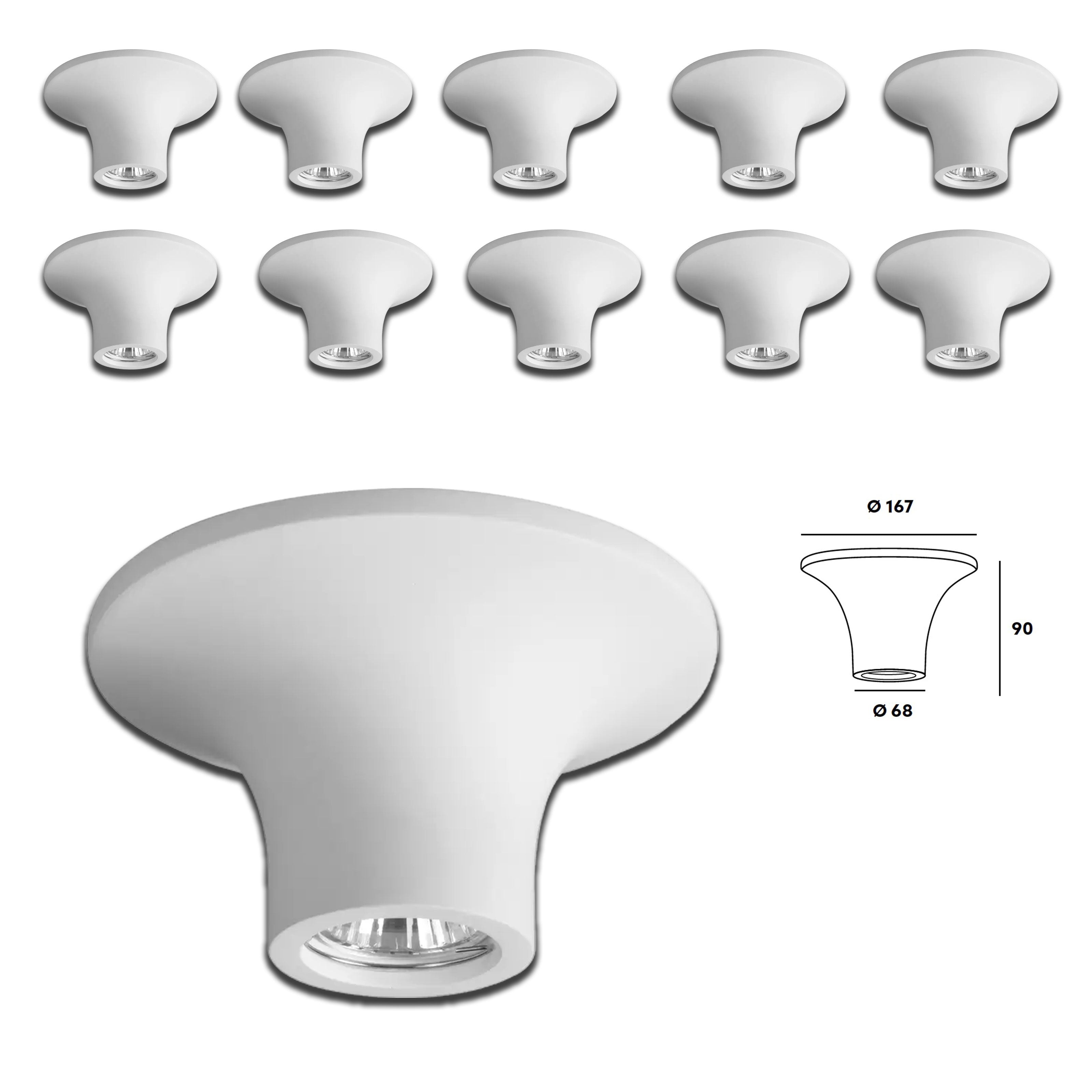 *STOCK* n.10 Portafaretti In Gesso Ceramico Cono 167x90x68mm 40W GU10 IP20 - Eternal Parquet