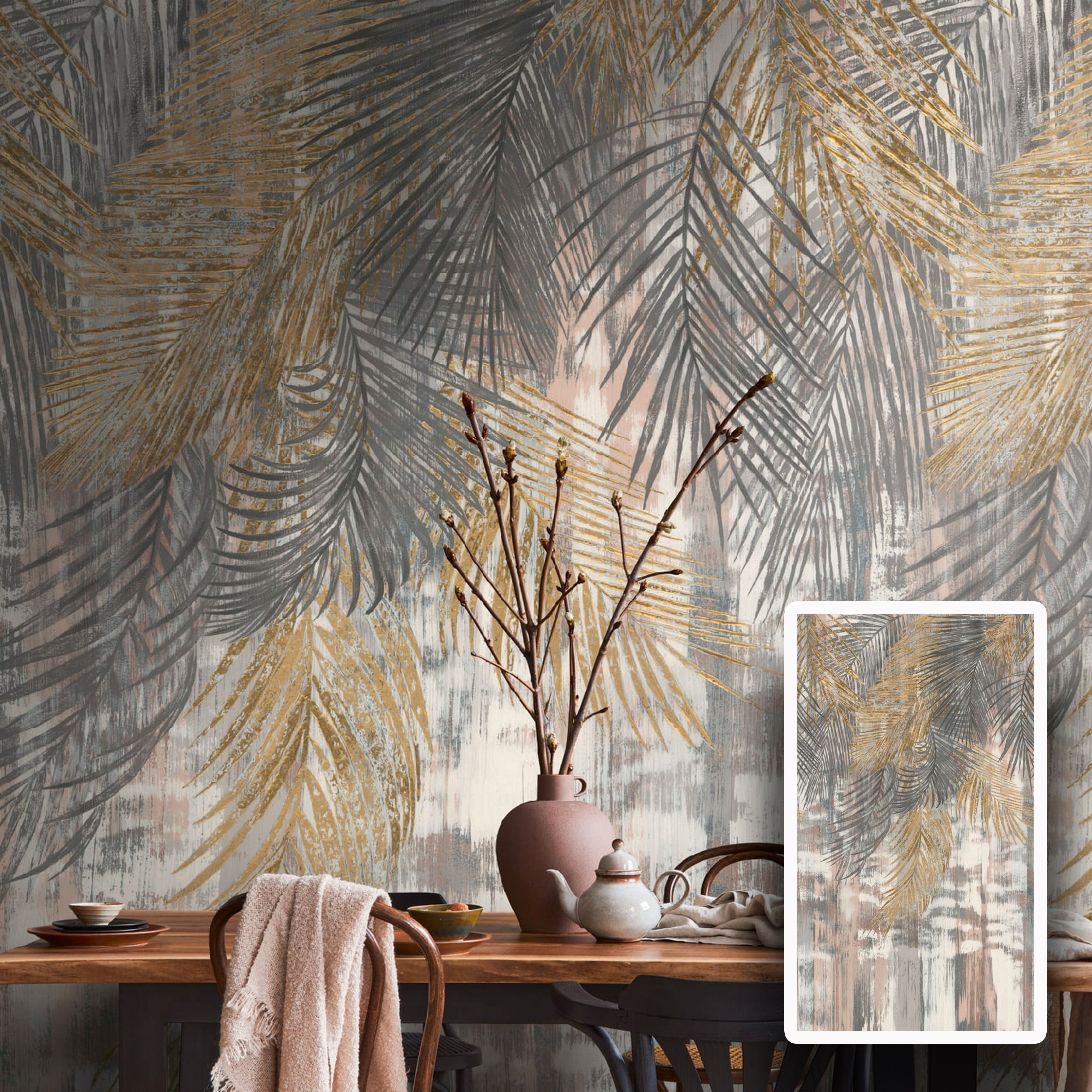 Pannello PALMAS 159x280cm di Carta da Parati TNT VINILICO a modulo raccordabile continuativo (3 teli/rotoli) - Eternal Parquet