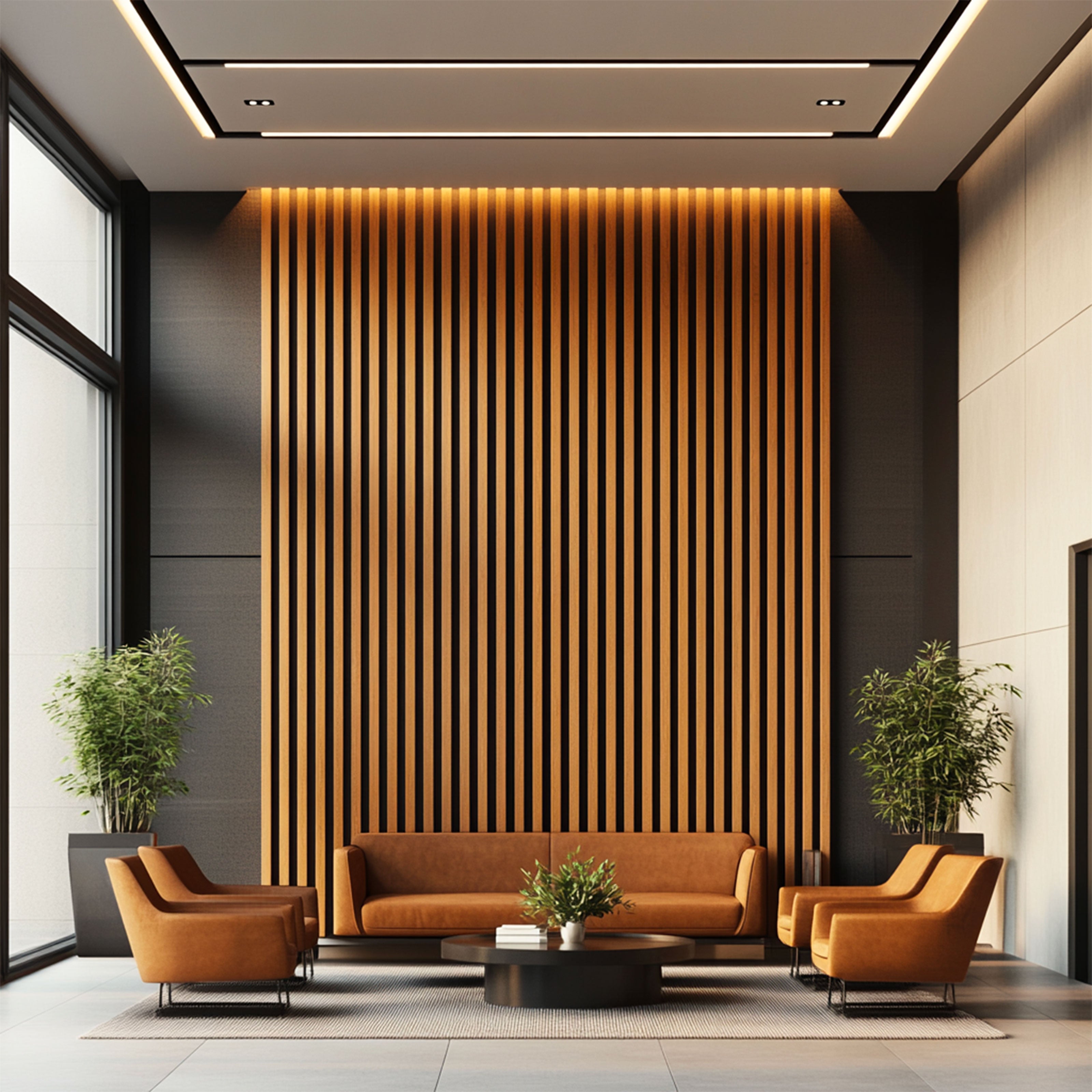 Pannello intero 21x600x2800mm (1,74mq) di Rivestimento ACUSTICO a Lamelli in Polimeri e Pet TOP-QUALITY - ROVERE MEDIO - Eternal Parquet