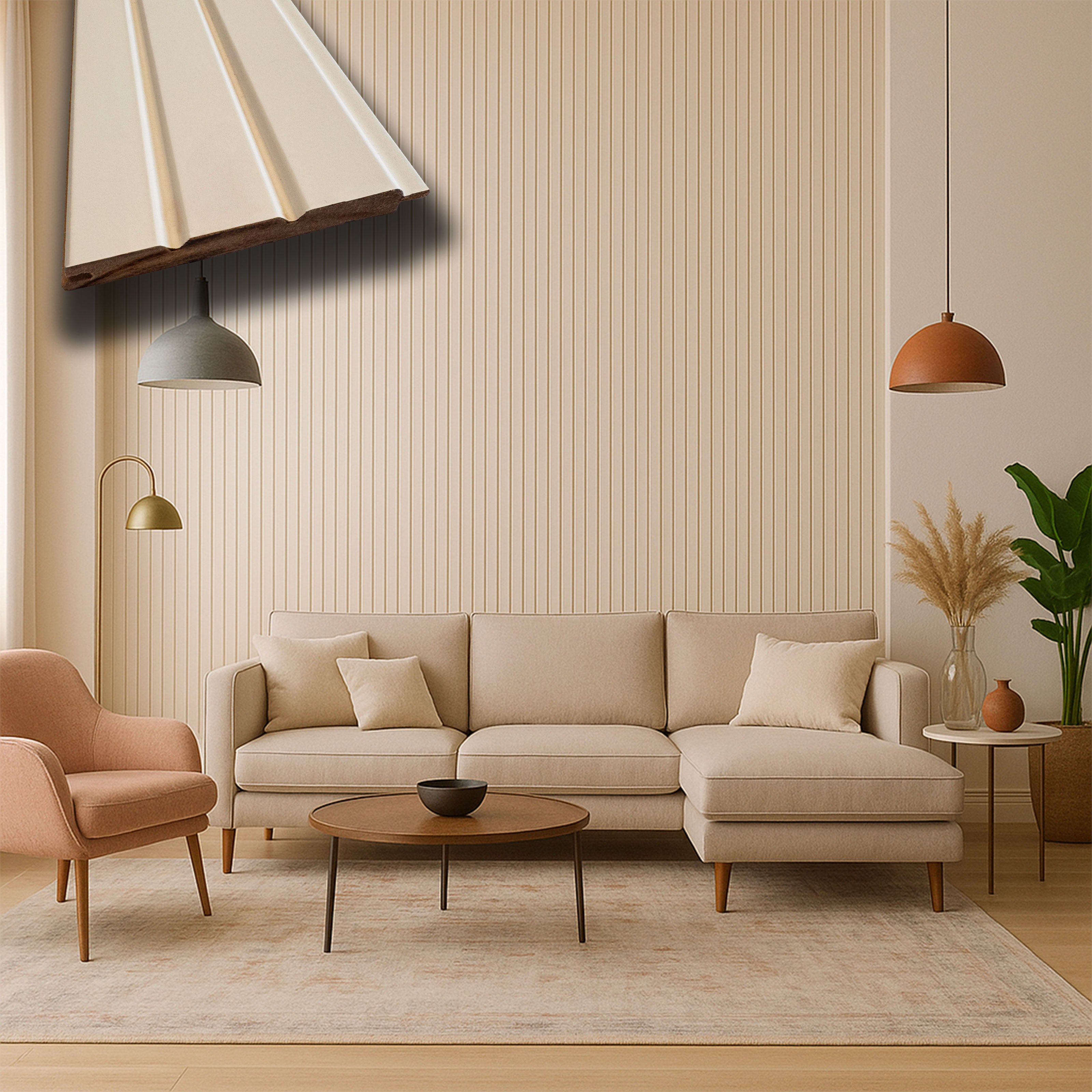 €5,35ml - Asta intera 14x117x2800mm di Rivestimento a Lamelli in fibra di legno SILK TOUCH - PANNA CACHEMERE - Eternal Parquet