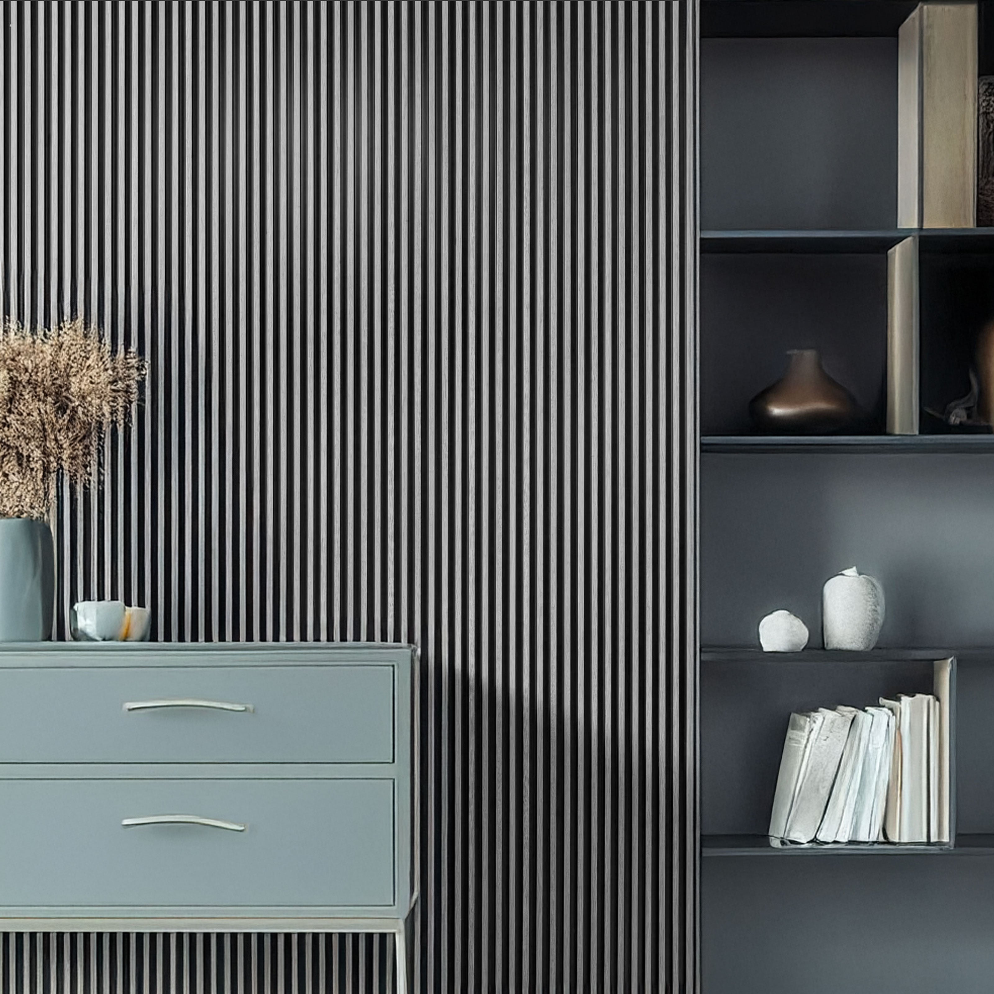 €2,99ml - Asta intera 12x122x2900mm di Rivestimento Parete Boiserie cannettato Lamelli stretti in Polimeri ROVERE GRIGIO - Eternal Parquet