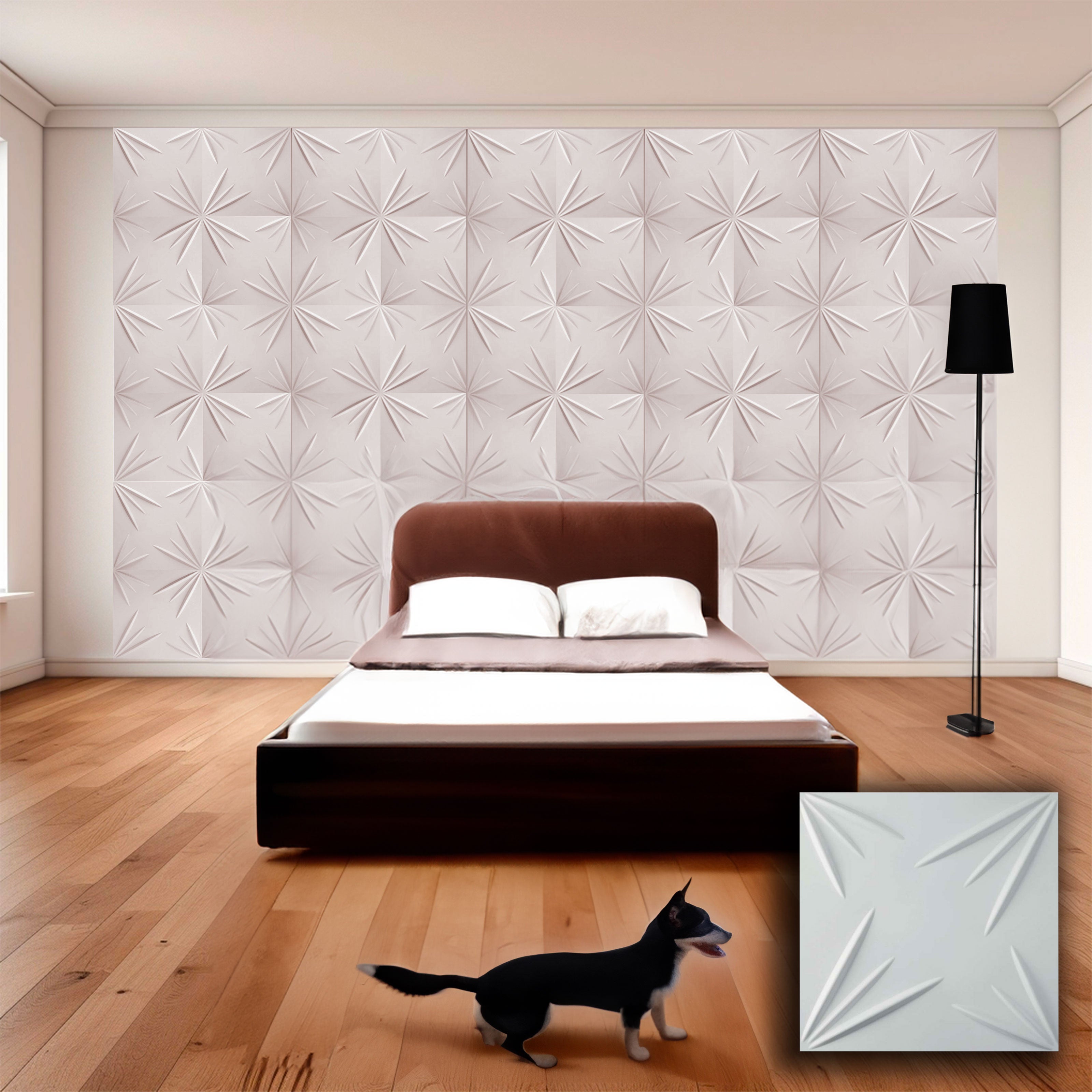 €1,99 Pannello in fibra naturale a parete 3D, rivestimento di lusso 3D 50X50cm BIANCO verniciabile STELLE - Eternal Parquet